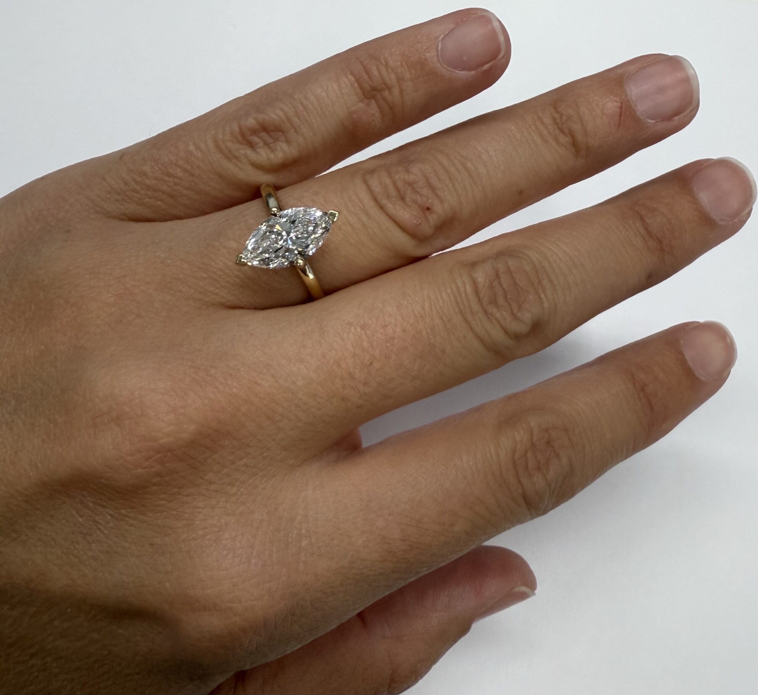 14k Yellow Gold Compass Style Genuine Laboratory Grown 2.01 Carat Marquise Diamond Engagement Ring - Image 18