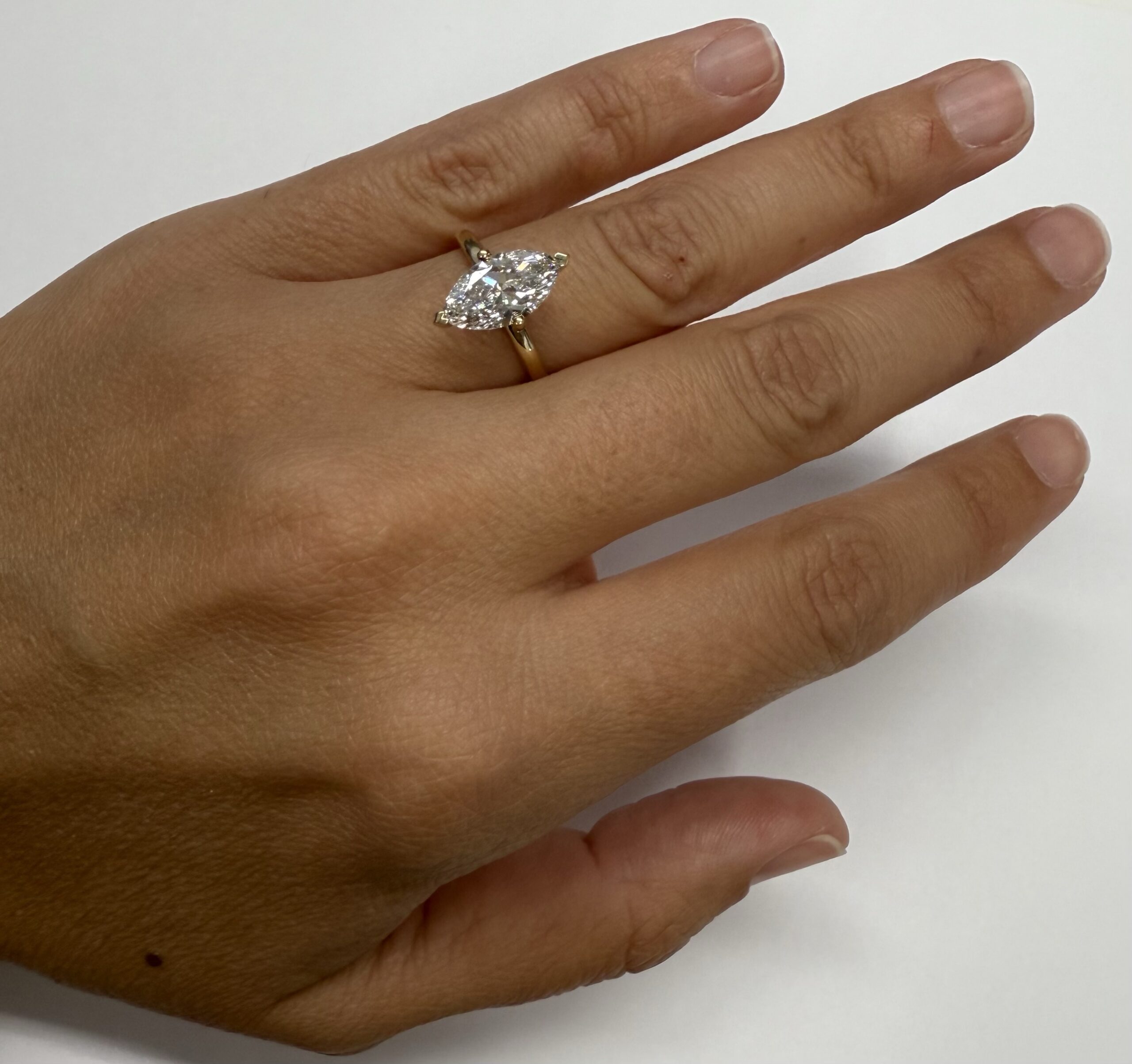 14k Yellow Gold Compass Style Genuine Laboratory Grown 2.01 Carat Marquise Diamond Engagement Ring - Image 17