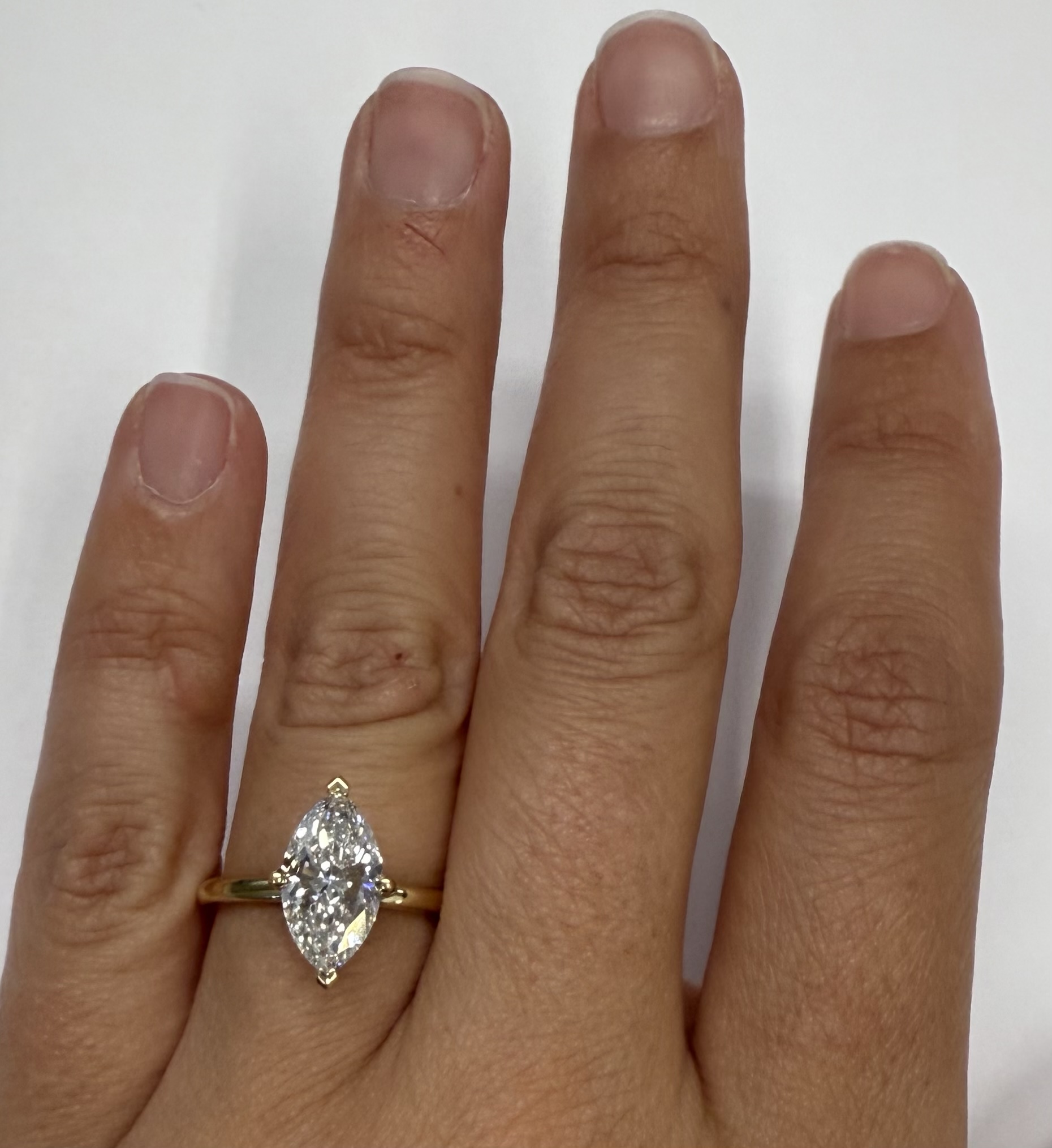 14k Yellow Gold Compass Style Genuine Laboratory Grown 2.01 Carat Marquise Diamond Engagement Ring - Image 16