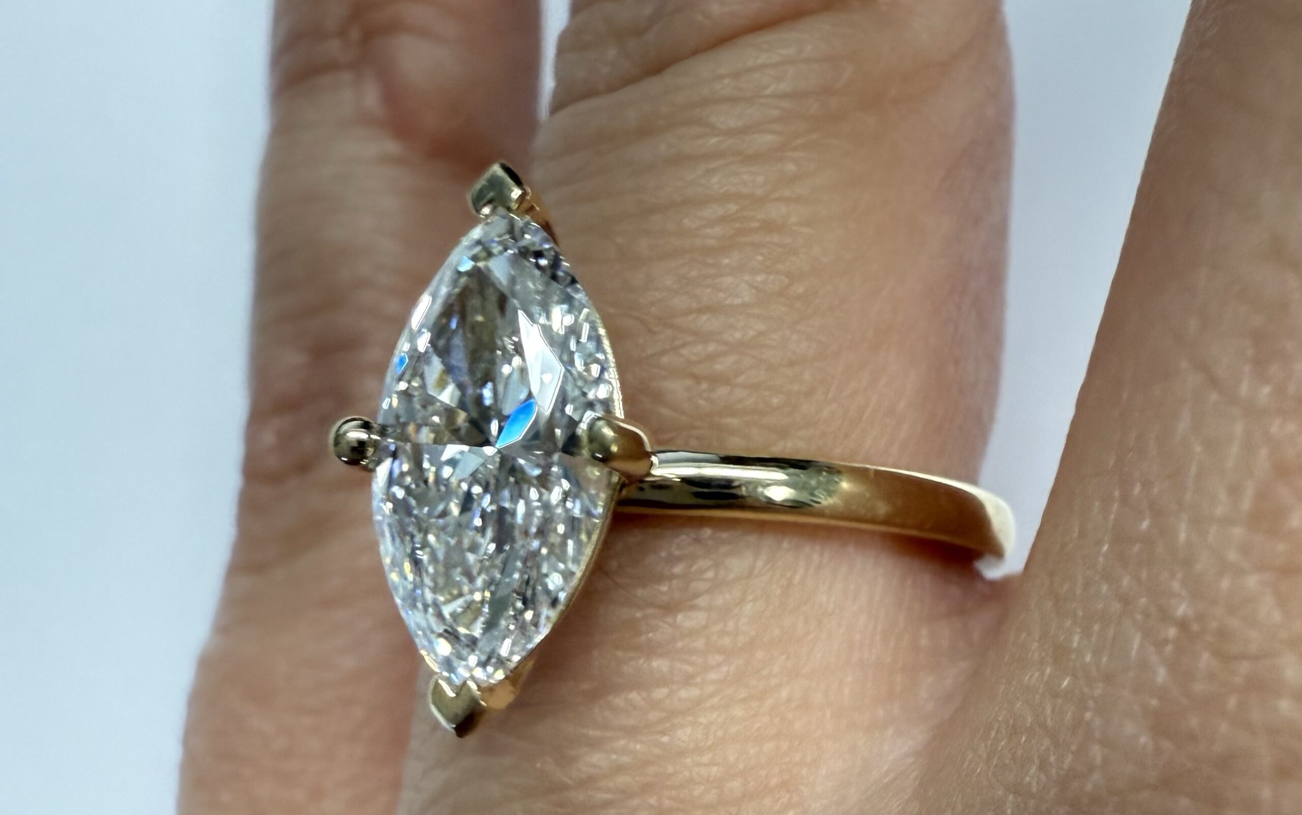 14k Yellow Gold Compass Style Genuine Laboratory Grown 2.01 Carat Marquise Diamond Engagement Ring - Image 22