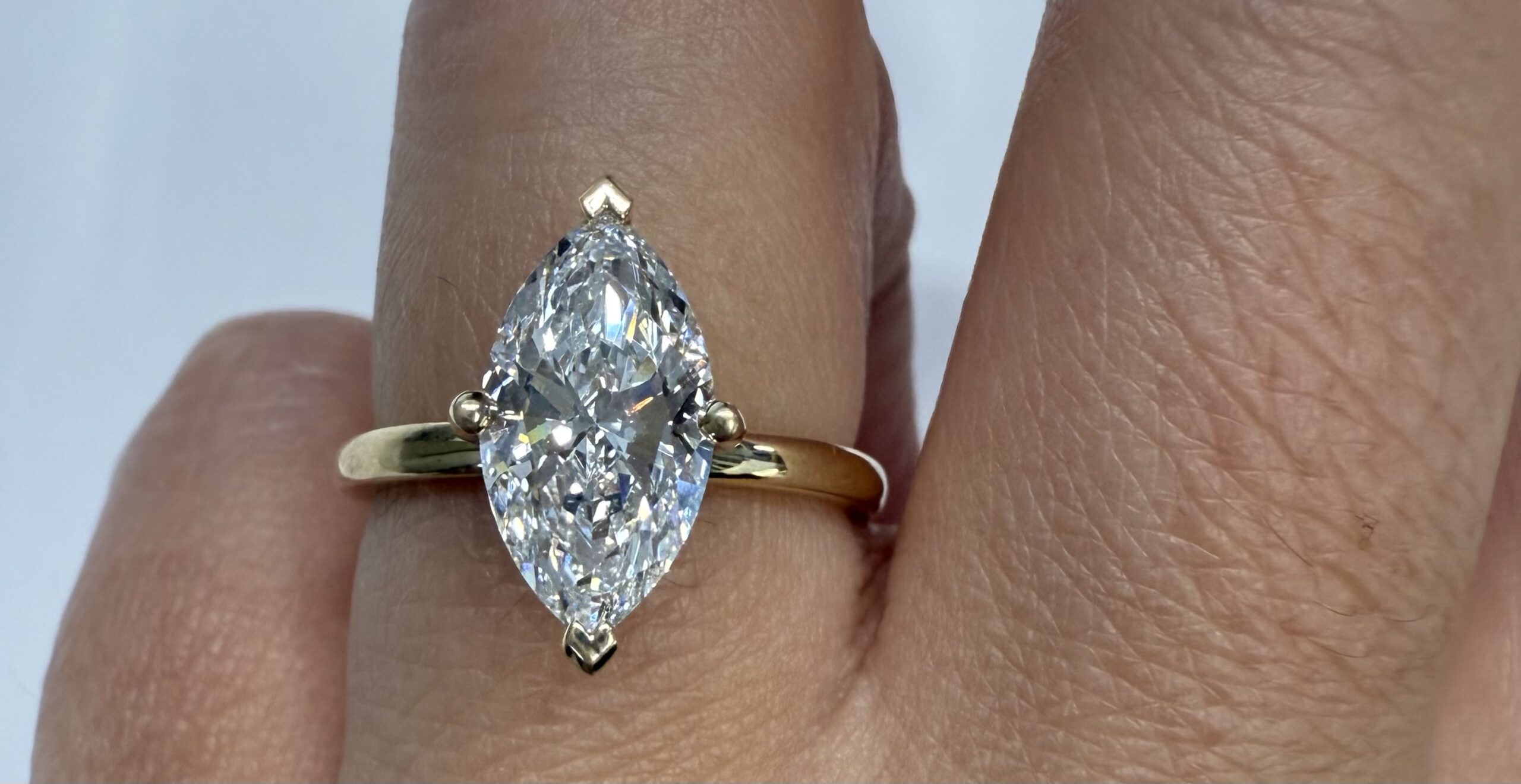 14k Yellow Gold Compass Style Genuine Laboratory Grown 2.01 Carat Marquise Diamond Engagement Ring - Image 24