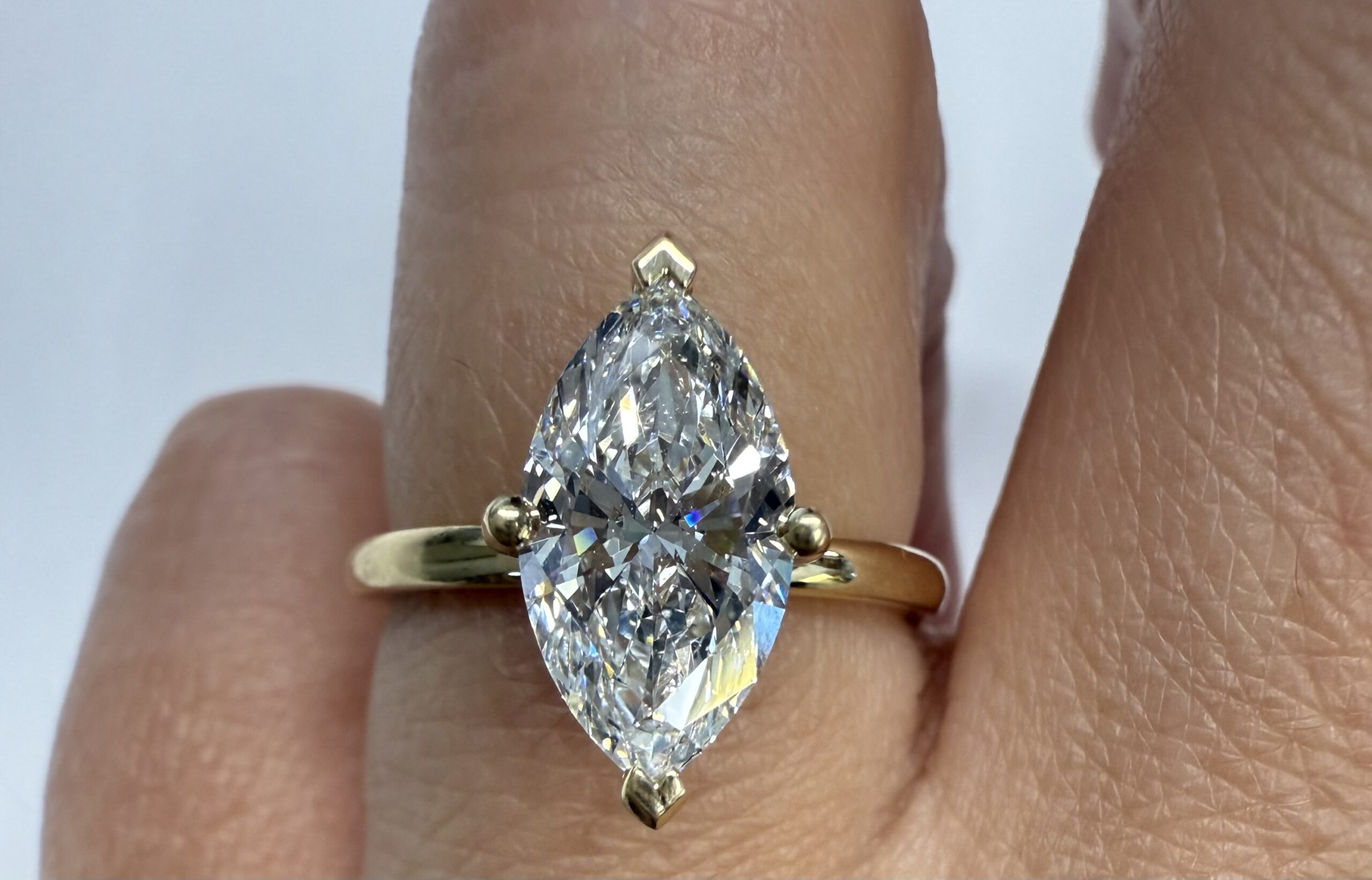 14k Yellow Gold Compass Style Genuine Laboratory Grown 2.01 Carat Marquise Diamond Engagement Ring - Image 25