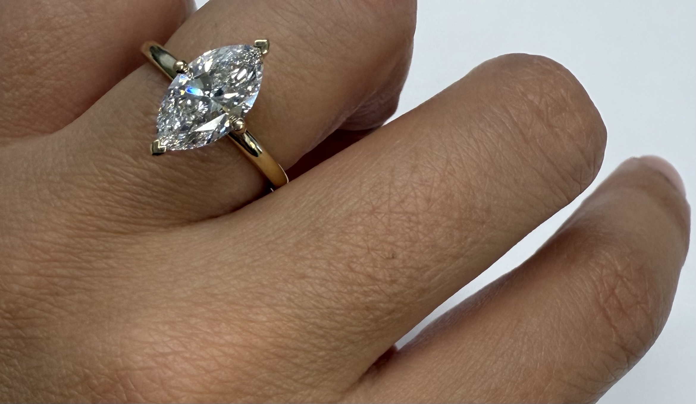 14k Yellow Gold Compass Style Genuine Laboratory Grown 2.01 Carat Marquise Diamond Engagement Ring - Image 26