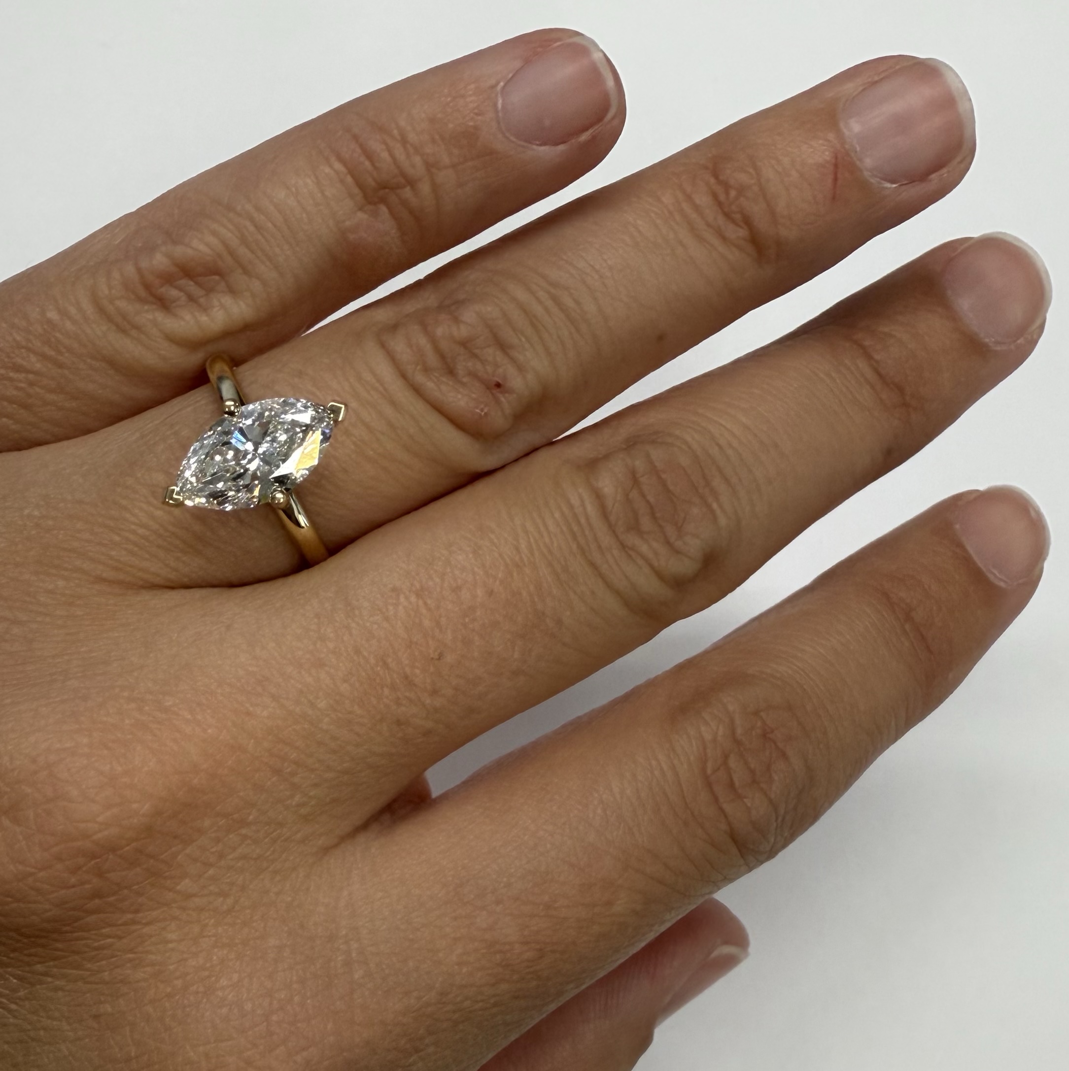 14k Yellow Gold Compass Style Genuine Laboratory Grown 2.01 Carat Marquise Diamond Engagement Ring - Image 27