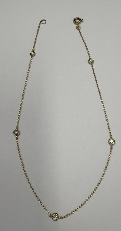 14k Yellow Gold 1/2 Cttw Genuine Round Brilliant Cut Diamond By The Yard Bezel Set Anklet
