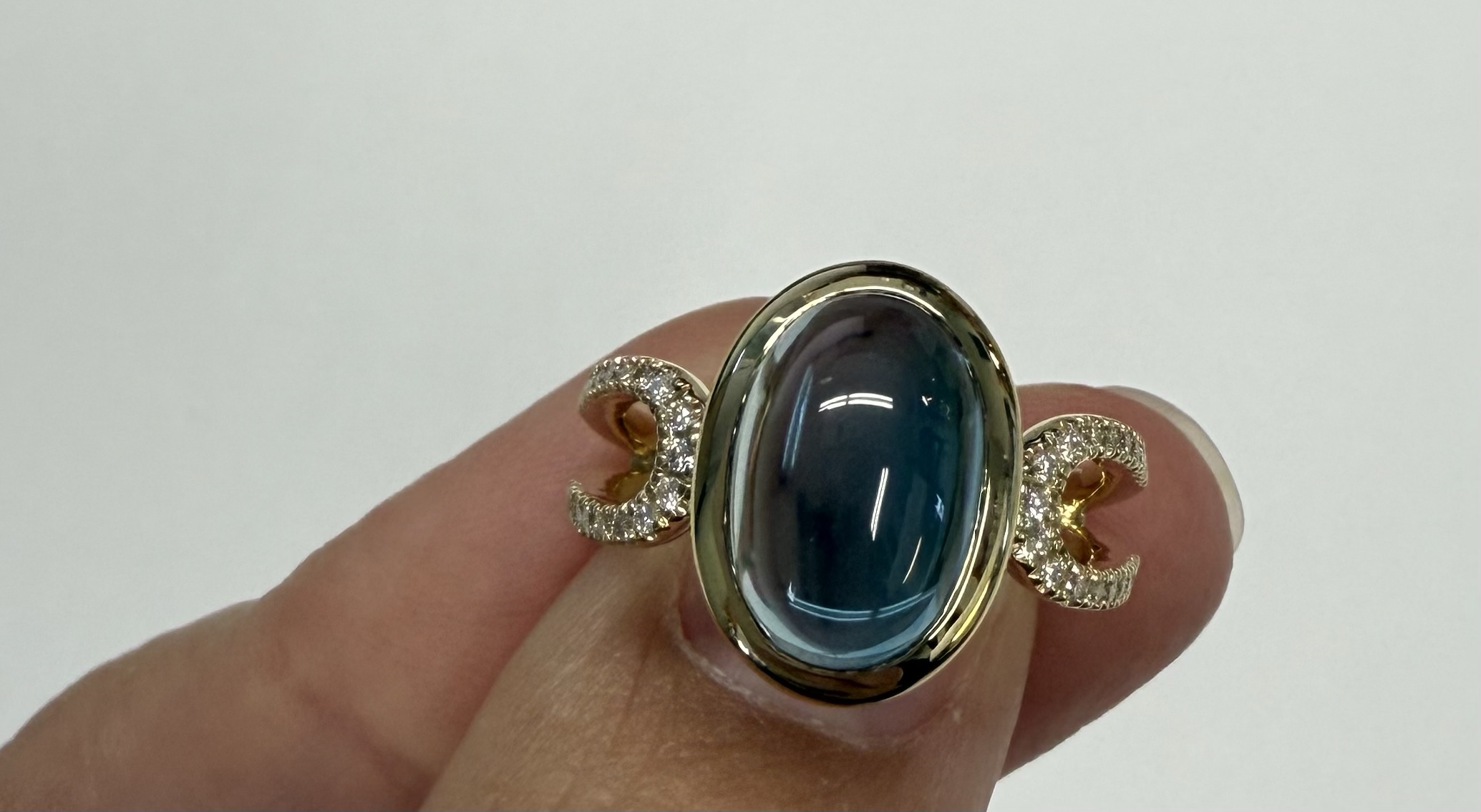 14k Yellow Gold Genuine Bezel Set 4.60 Cttw London Blue Topaz & Diamond Ring - Image 10