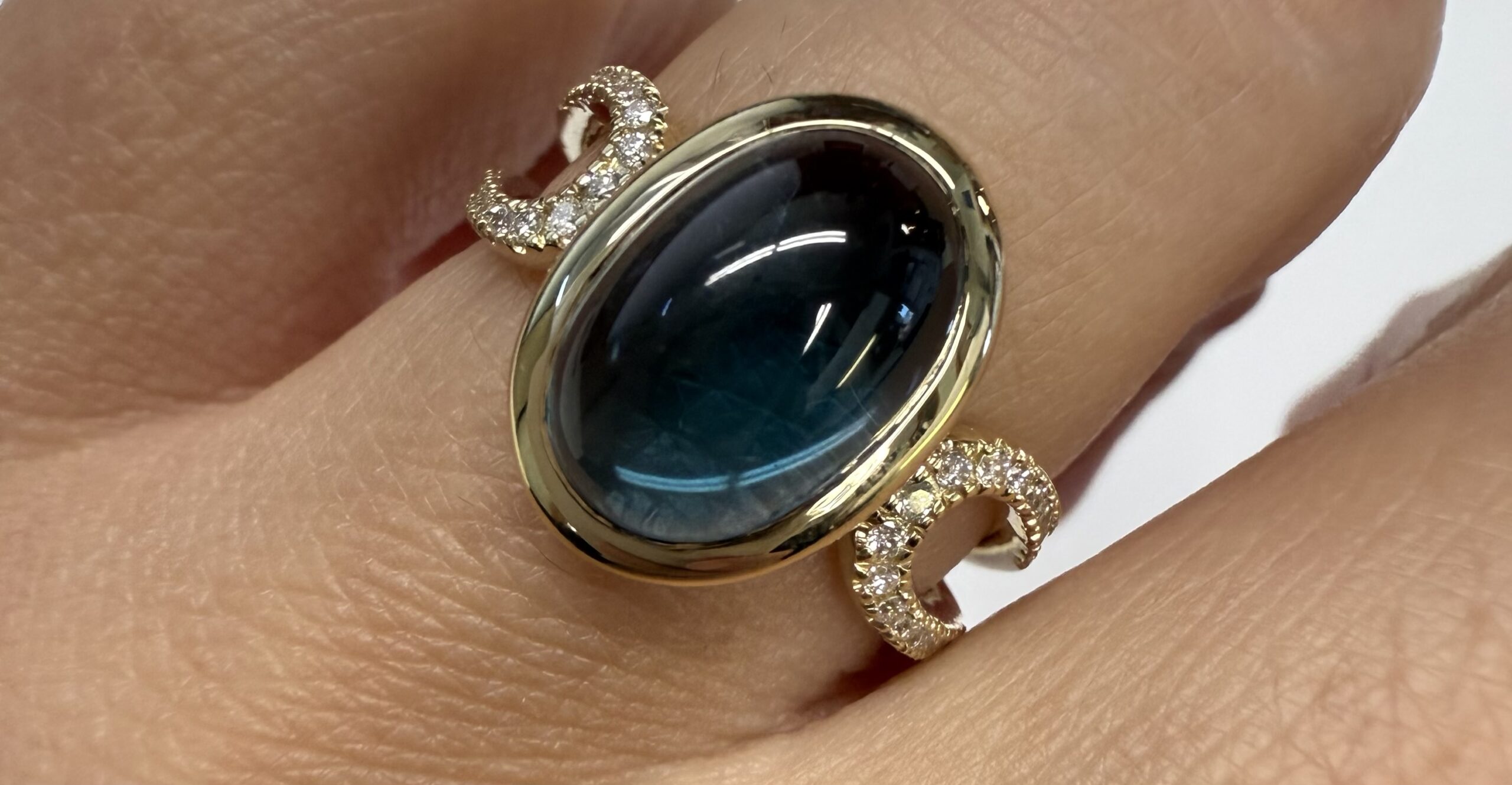 14k Yellow Gold Genuine Bezel Set 4.60 Cttw London Blue Topaz & Diamond Ring - Image 14