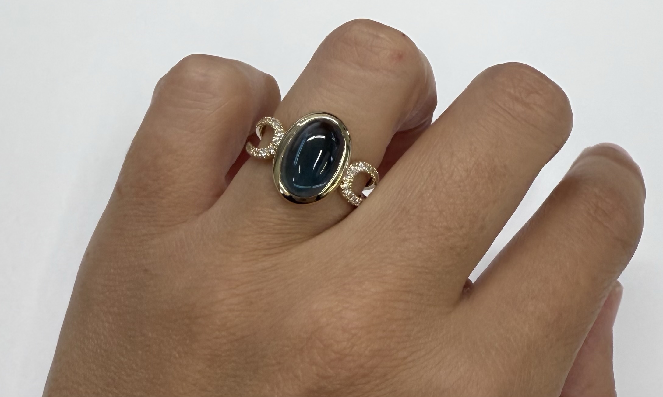 14k Yellow Gold Genuine Bezel Set 4.60 Cttw London Blue Topaz & Diamond Ring - Image 18