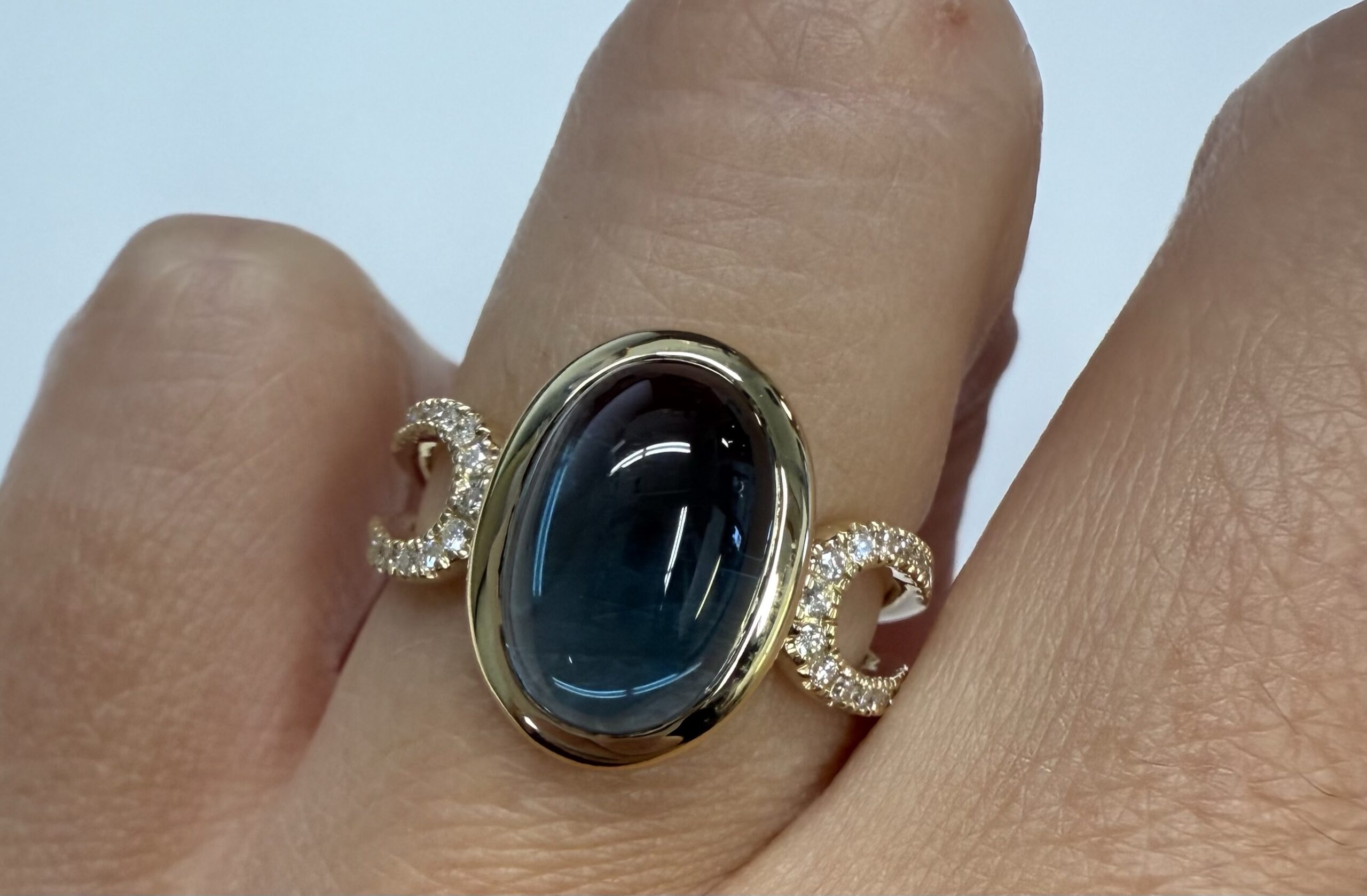 14k Yellow Gold Genuine Bezel Set 4.60 Cttw London Blue Topaz & Diamond Ring - Image 19