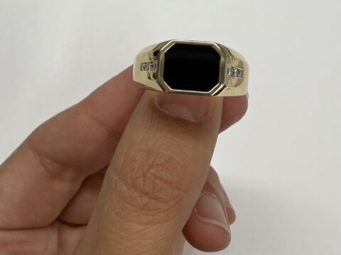 Gent's 14k Yellow Gold Genuine .71 Cttw Onyx & Diamond Ring