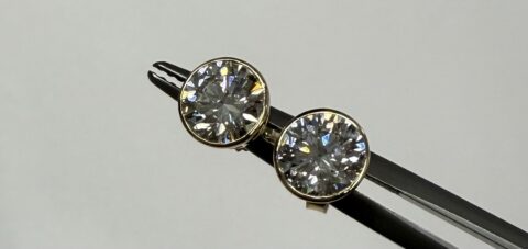 14k Yellow Gold Genuine 1.53 Cttw Laboratory Grown Round Brilliant Cut Diamond Bezel Set Stud Earrings
