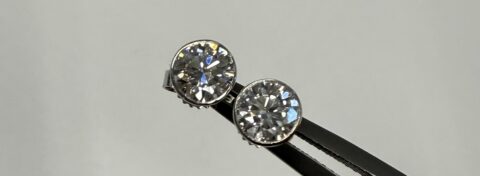 14k White Gold Genuine 1.08 Cttw Laboratory Grown Round Brilliant Cut Diamond Bezel Set Stud Earrings