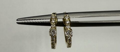 14k Yellow Gold Genuine .20 Cttw Round Brilliant Cut Diamond Huggy Hoop Earrings