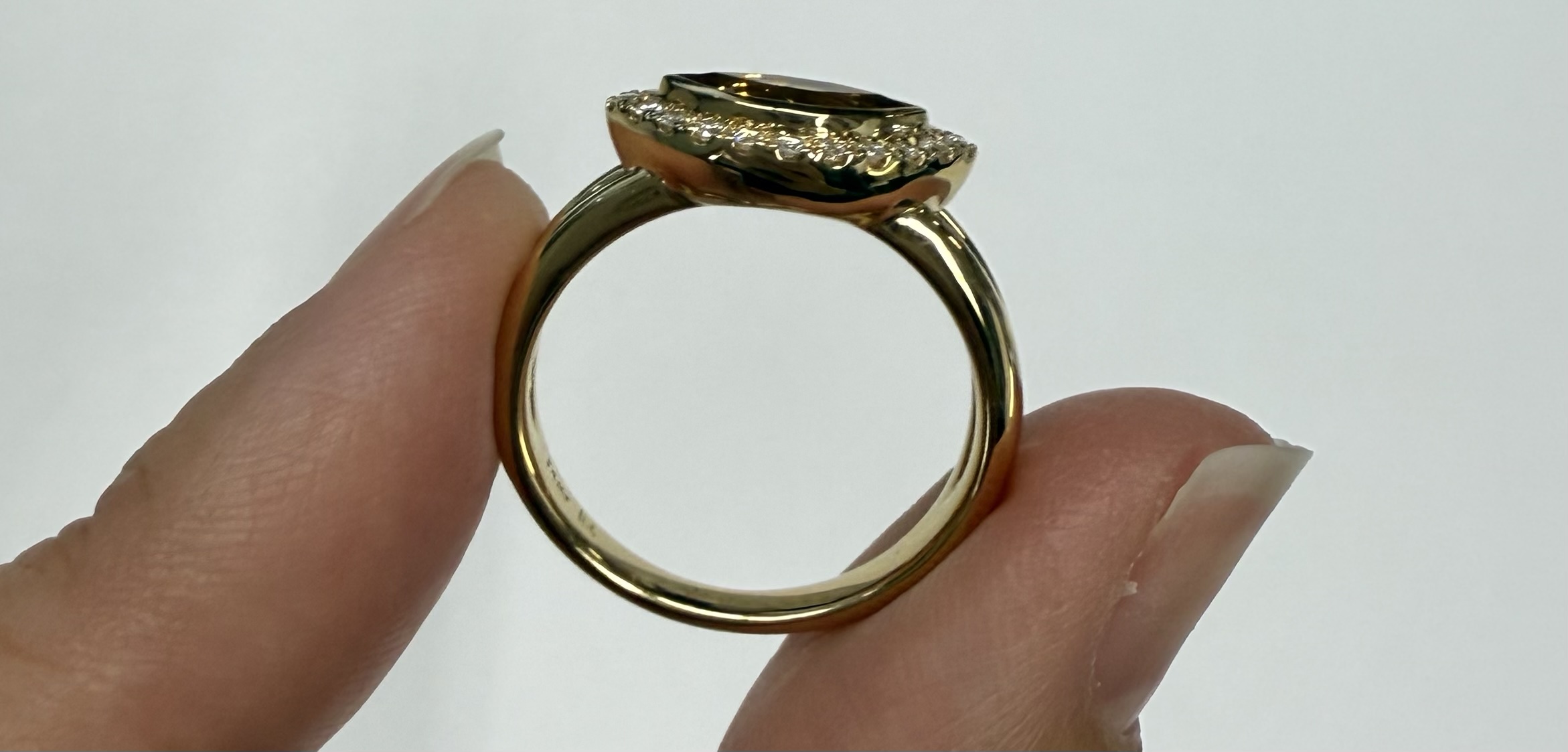 14k Yellow Gold East West Bezel Set Genuine .71 Cttw Citrine & Diamond Halo Ring - Image 18