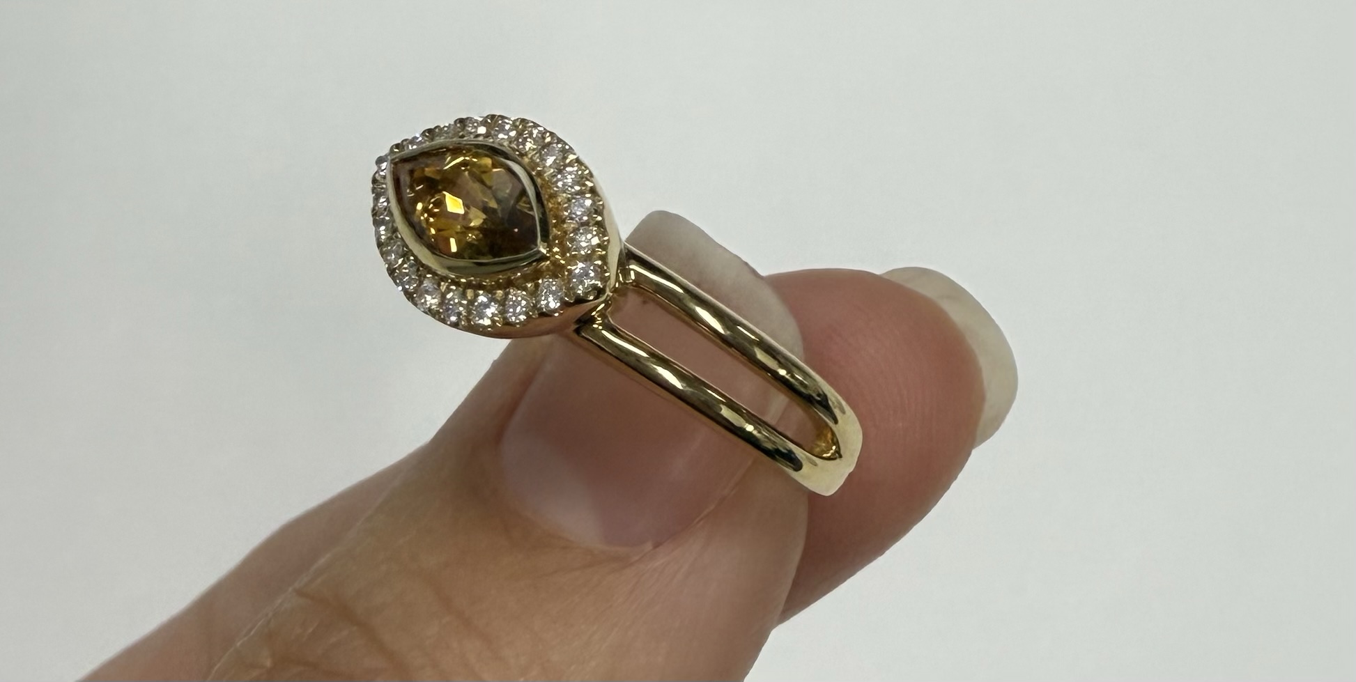 14k Yellow Gold East West Bezel Set Genuine .71 Cttw Citrine & Diamond Halo Ring - Image 5