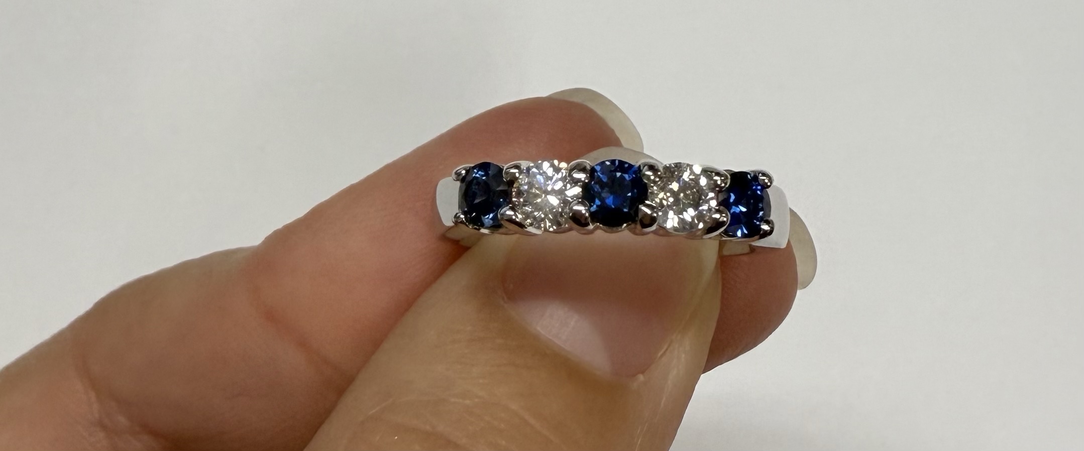 14k White Gold 5 Stone Genuine .77 Cttw Sapphire & .44 Cttw Diamond Band