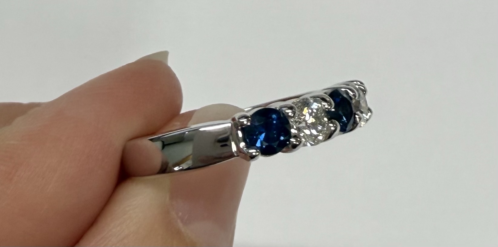 14k White Gold 5 Stone Genuine .77 Cttw Sapphire & .44 Cttw Diamond Band - Image 11