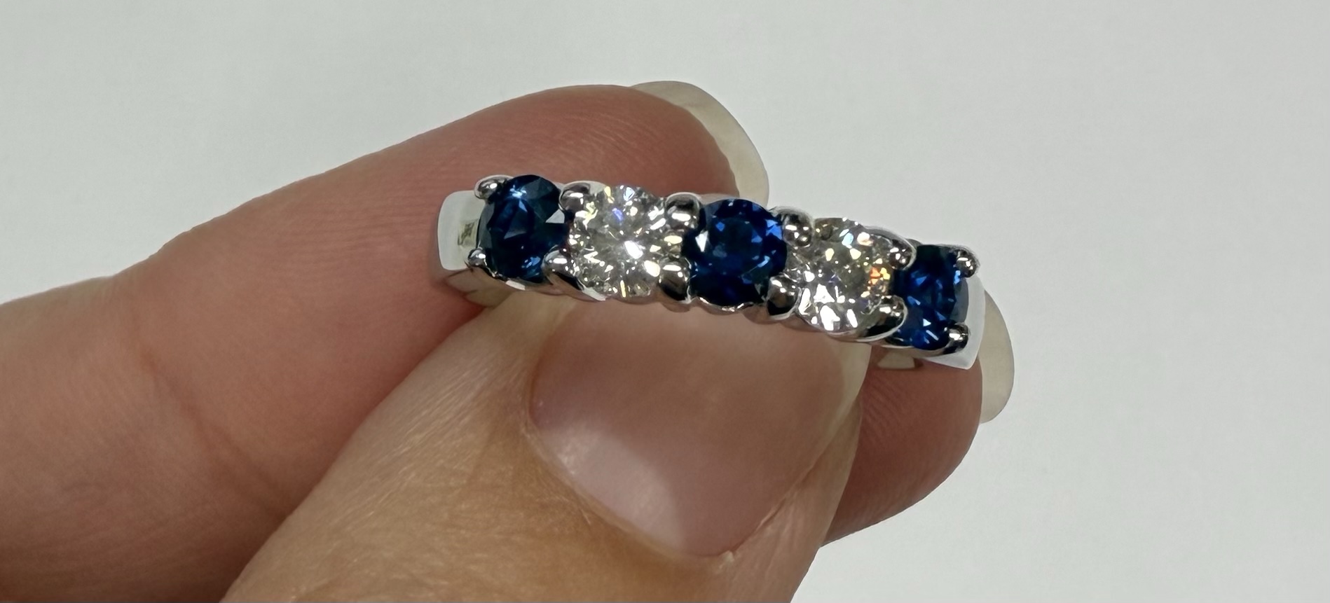 14k White Gold 5 Stone Genuine .77 Cttw Sapphire & .44 Cttw Diamond Band - Image 10