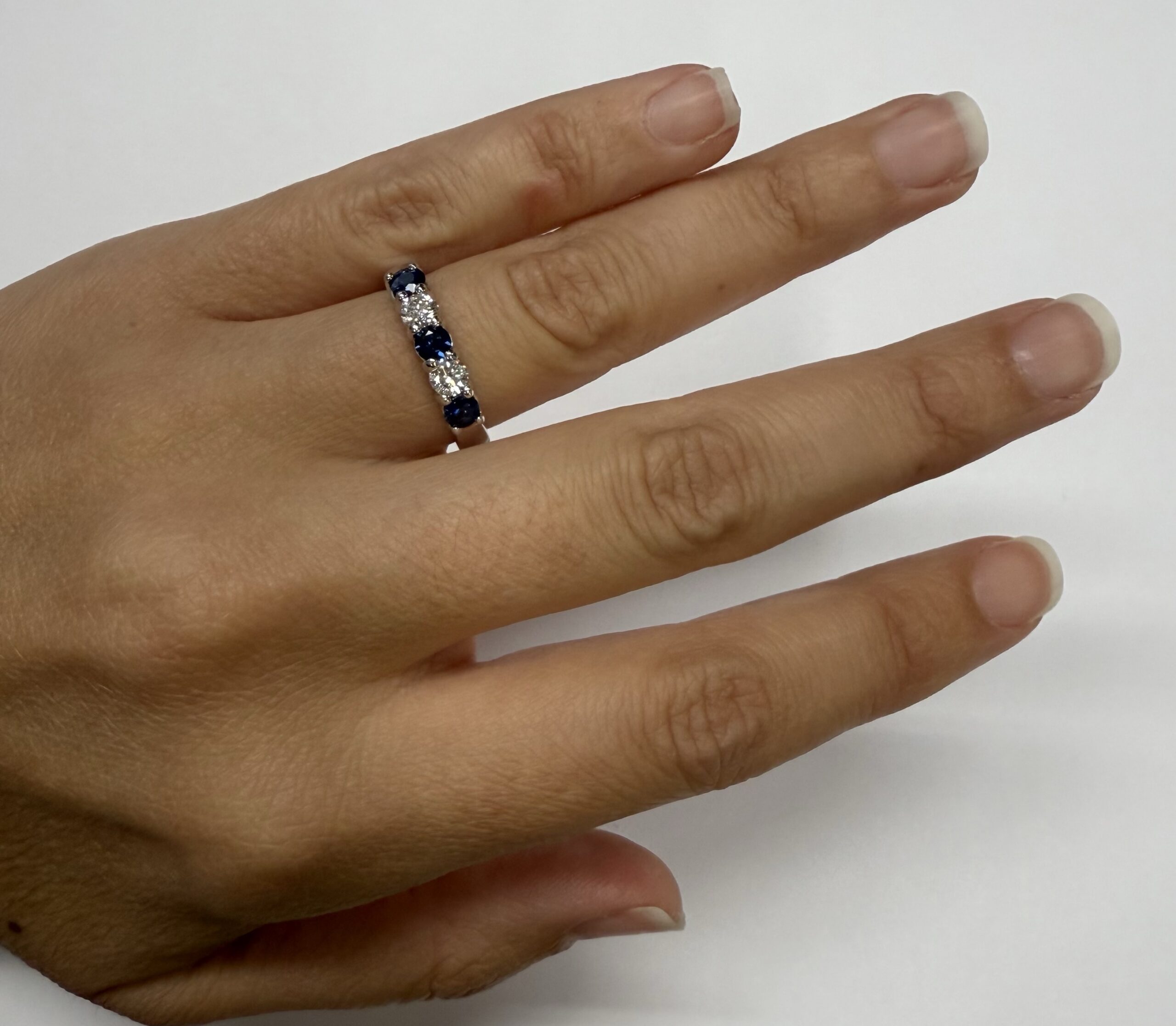 14k White Gold 5 Stone Genuine .77 Cttw Sapphire & .44 Cttw Diamond Band - Image 5