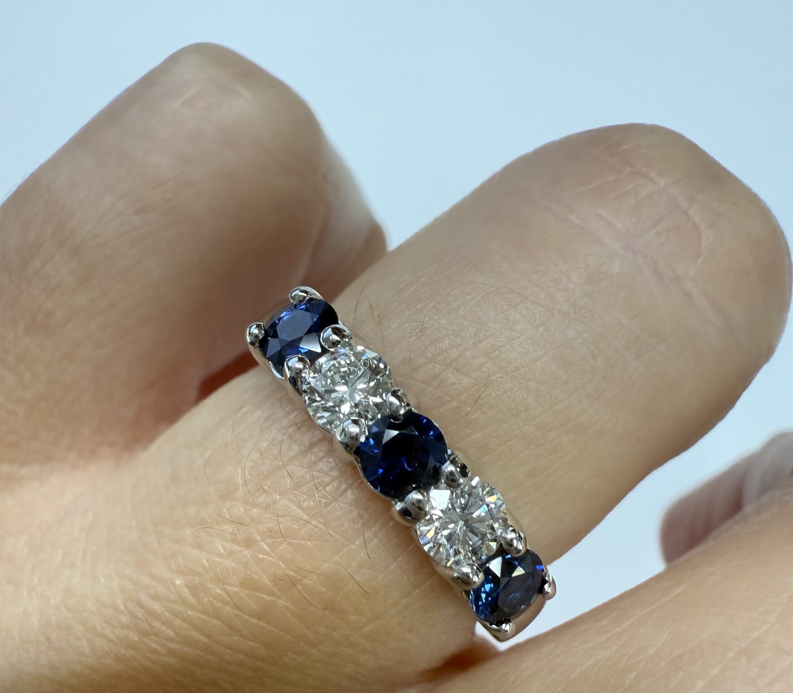 14k White Gold 5 Stone Genuine .77 Cttw Sapphire & .44 Cttw Diamond Band - Image 6