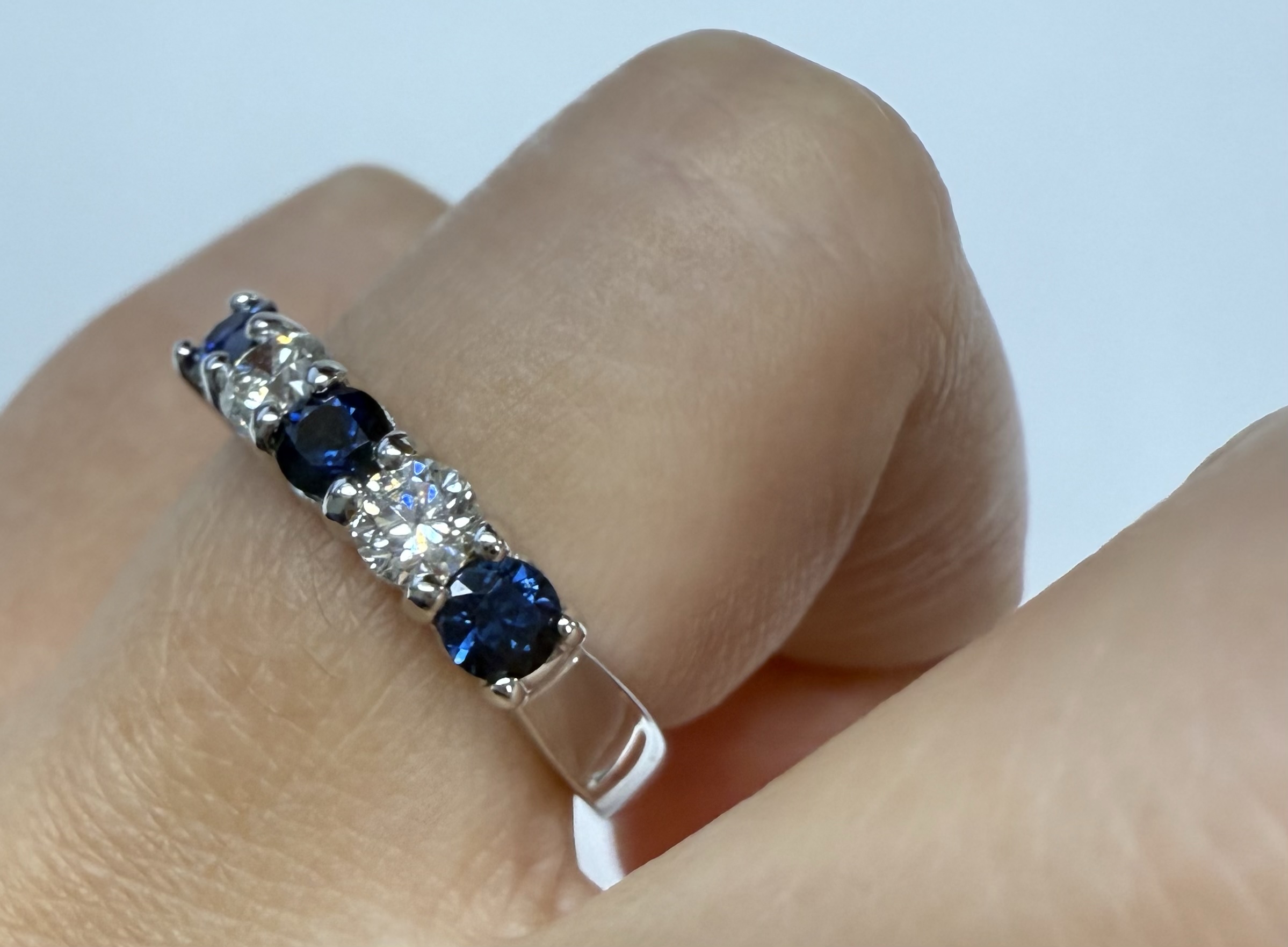 14k White Gold 5 Stone Genuine .77 Cttw Sapphire & .44 Cttw Diamond Band - Image 8