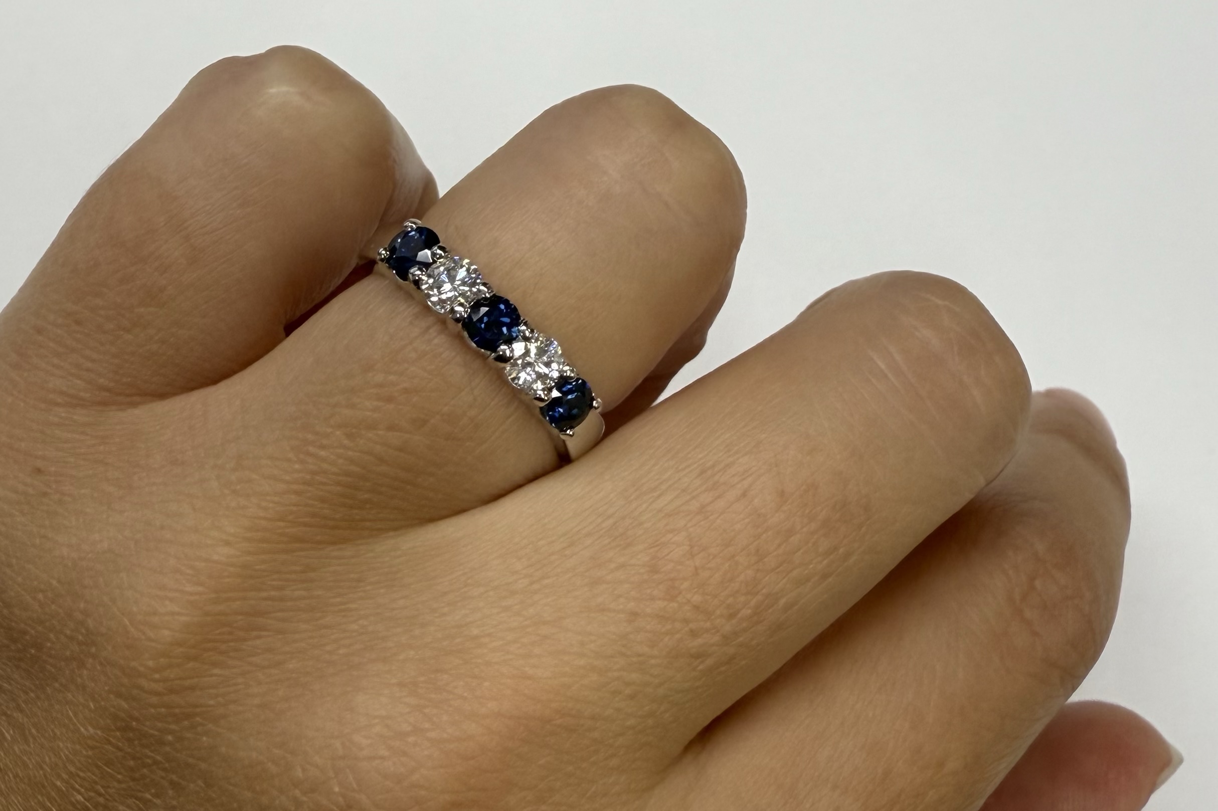 14k White Gold 5 Stone Genuine .77 Cttw Sapphire & .44 Cttw Diamond Band - Image 9