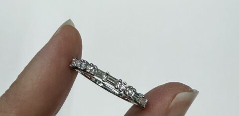 14k White Gold 14 Stone Genuine .40 Cttw Round Brilliant Cut Diamond & Diamond Baguette Band