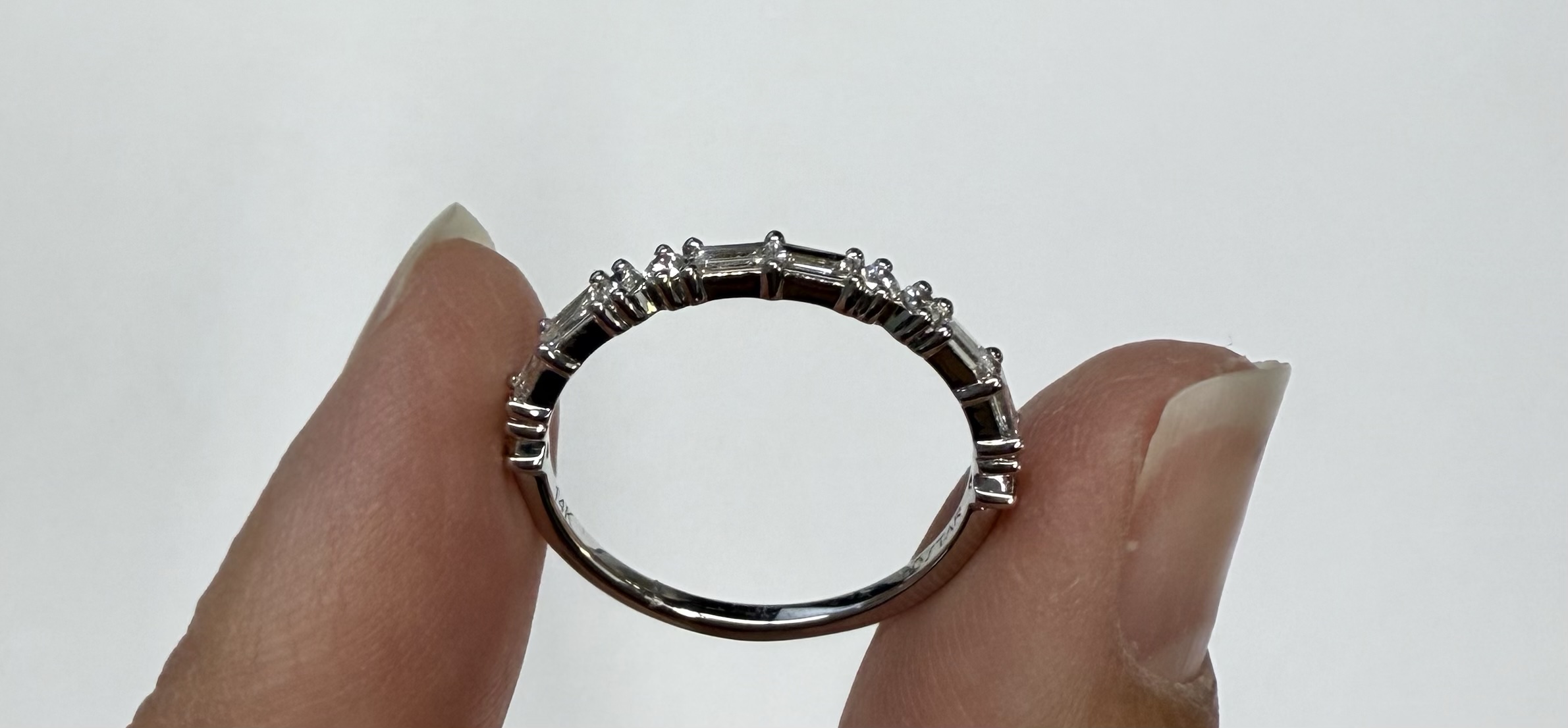 14k White Gold 14 Stone Genuine .40 Cttw Round Brilliant Cut Diamond & Diamond Baguette Band - Image 18