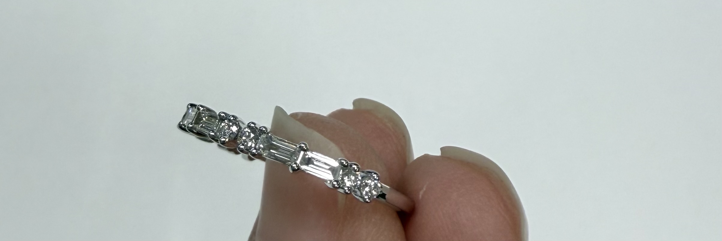 14k White Gold 14 Stone Genuine .40 Cttw Round Brilliant Cut Diamond & Diamond Baguette Band - Image 16