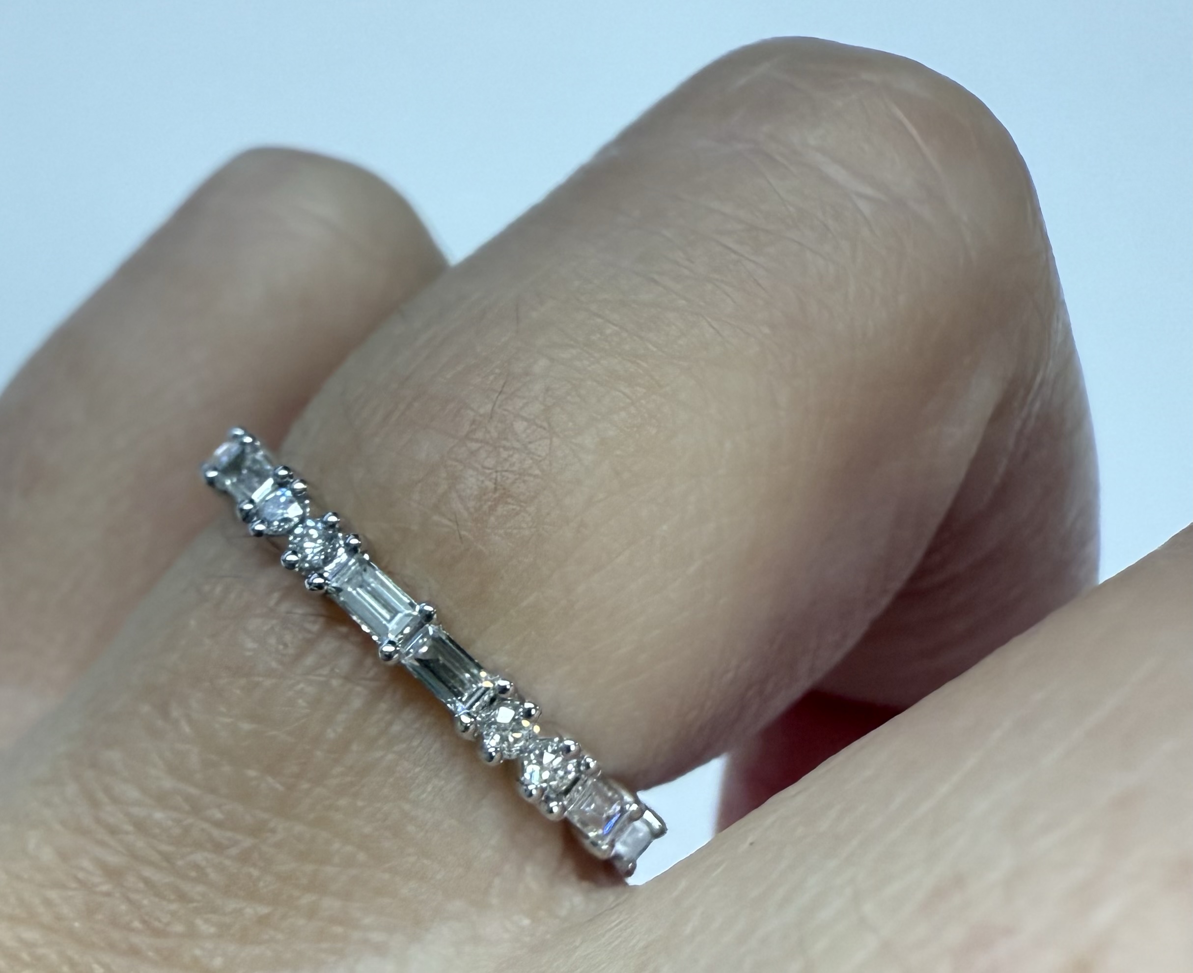 14k White Gold 14 Stone Genuine .40 Cttw Round Brilliant Cut Diamond & Diamond Baguette Band - Image 11