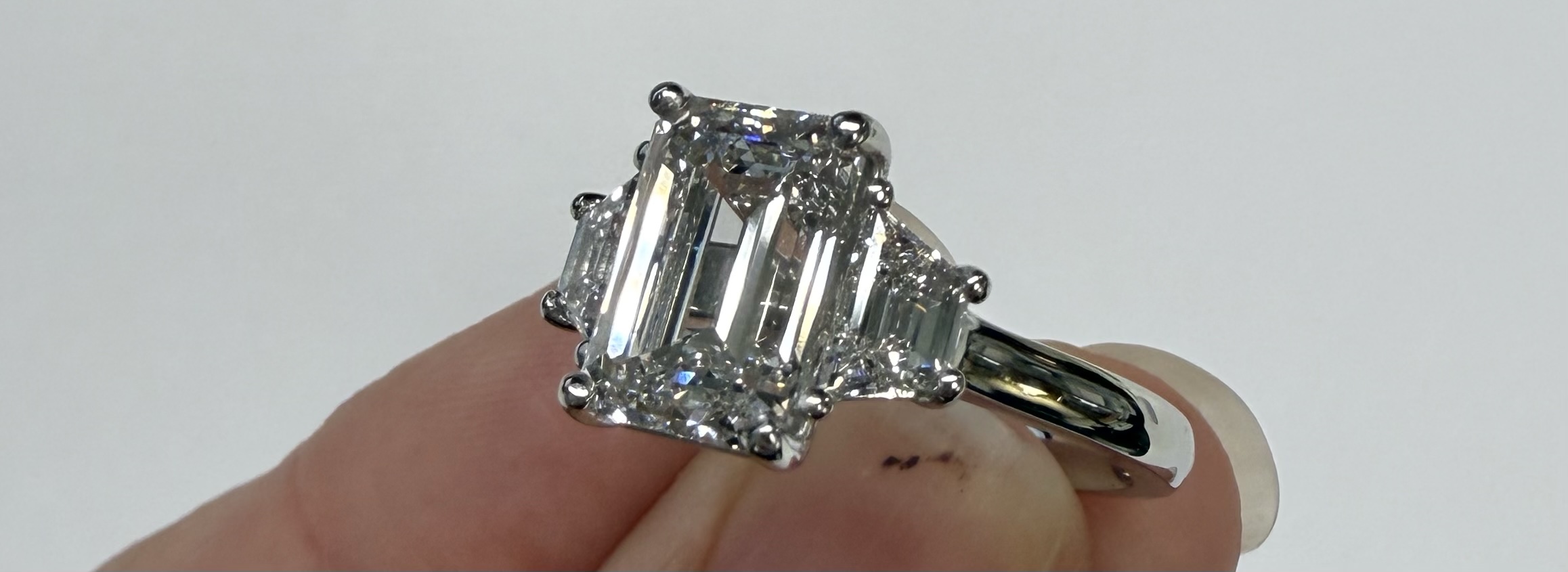 Custom Made Platinum IGI Certified Genuine 3.07 Carat Laboratory Grown Emerald Cut Diamond & Trapezoid Ring - Image 18