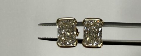 14k Yellow Gold IGI Certified 4.12 Cttw Laboratory Grown Radiant Cut Diamond Partial Bezel Stud Earrings