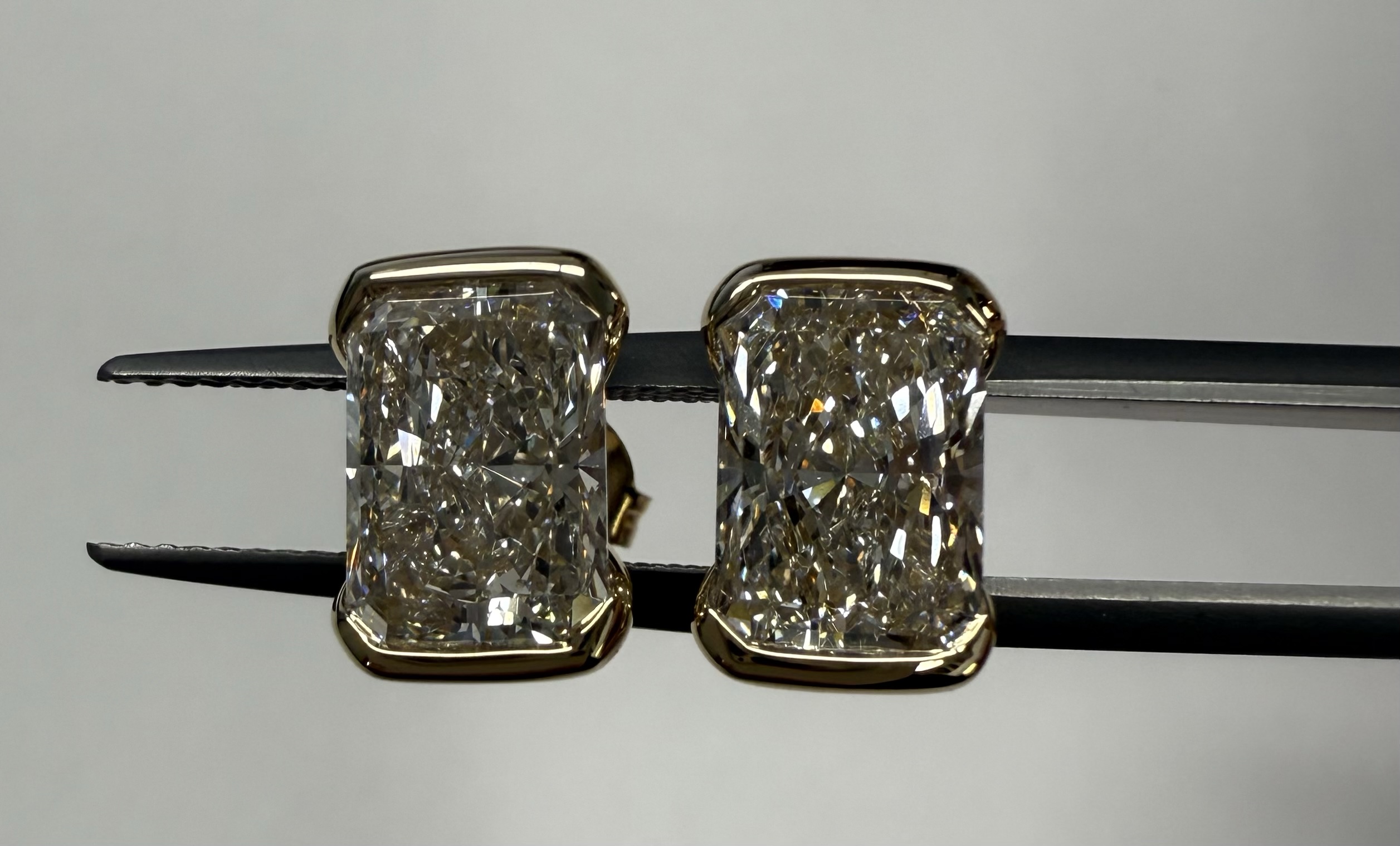 14k Yellow Gold IGI Certified 4.12 Cttw Laboratory Grown Radiant Cut Diamond Partial Bezel Stud Earrings - Image 3