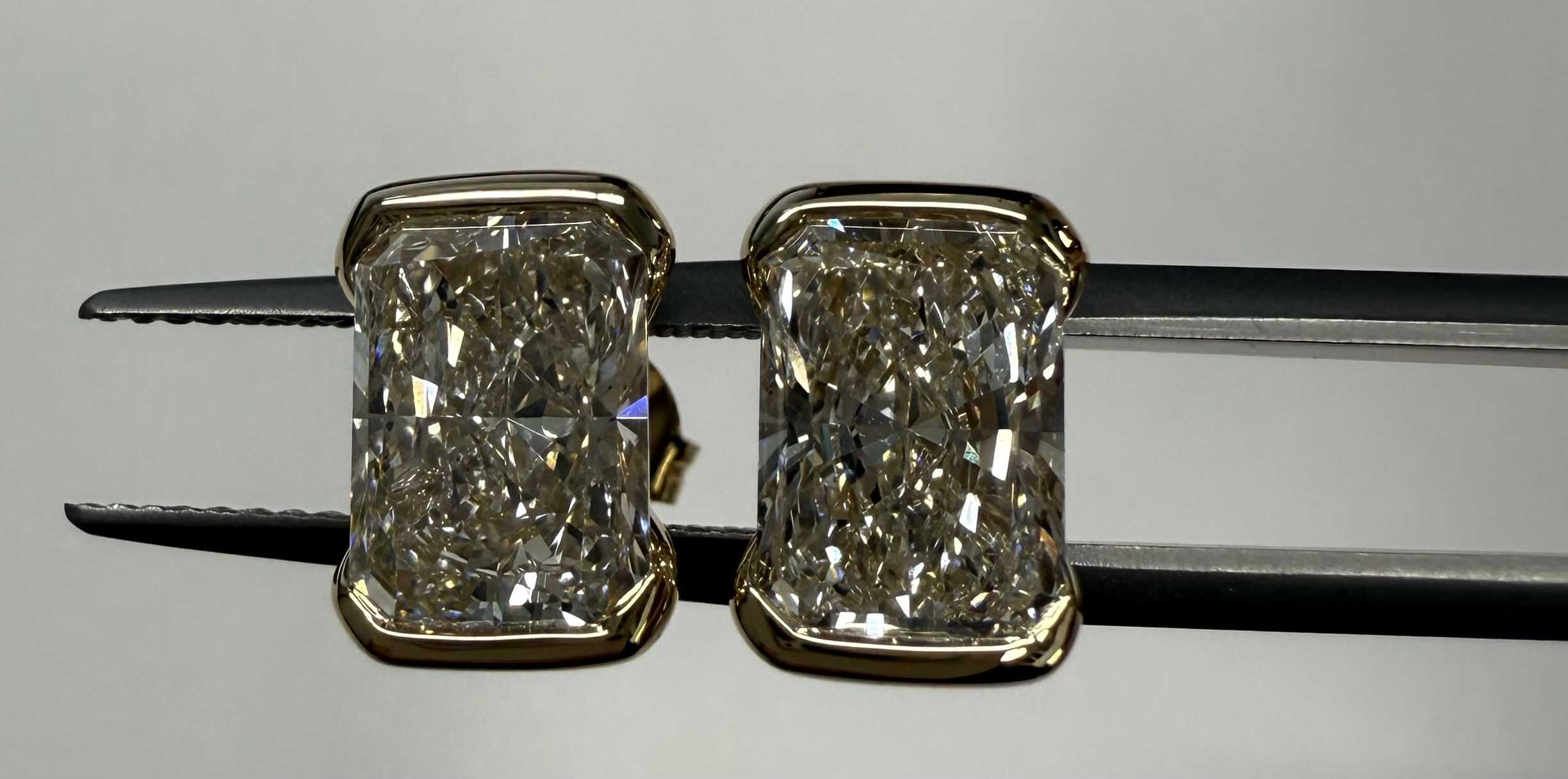 14k Yellow Gold IGI Certified 4.12 Cttw Laboratory Grown Radiant Cut Diamond Partial Bezel Stud Earrings - Image 10