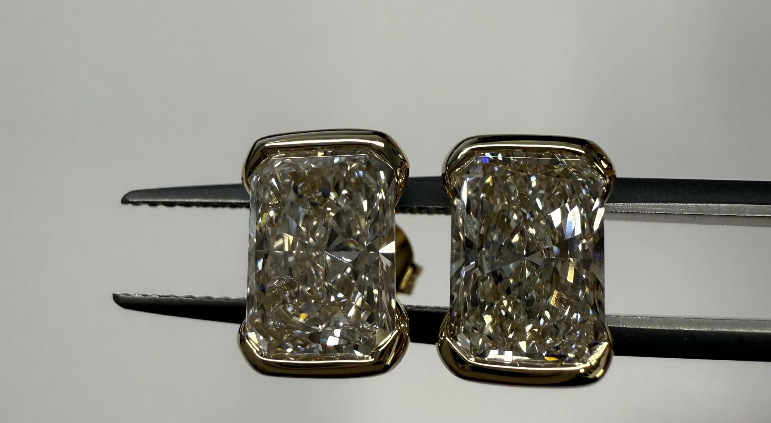 14k Yellow Gold IGI Certified 4.12 Cttw Laboratory Grown Radiant Cut Diamond Partial Bezel Stud Earrings - Image 11