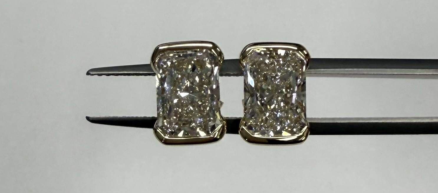 14k Yellow Gold IGI Certified 4.12 Cttw Laboratory Grown Radiant Cut Diamond Partial Bezel Stud Earrings - Image 12