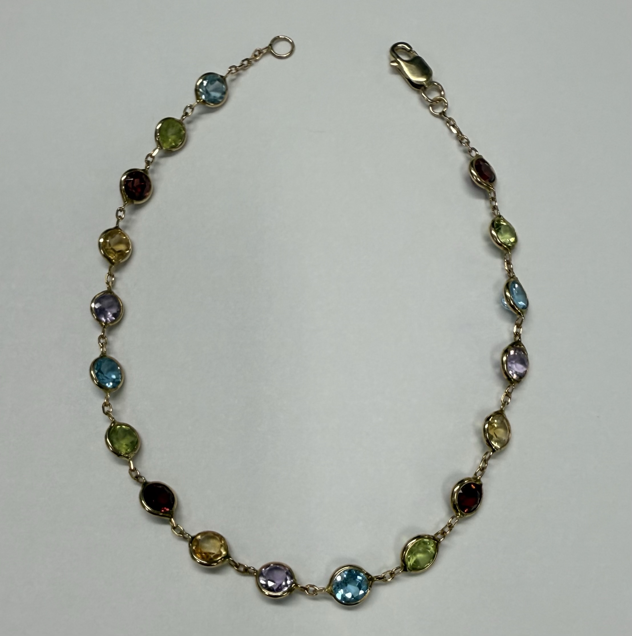 14k Yellow Gold Genuine Multi-Gemstone Bezel Set Bracelet - Image 3