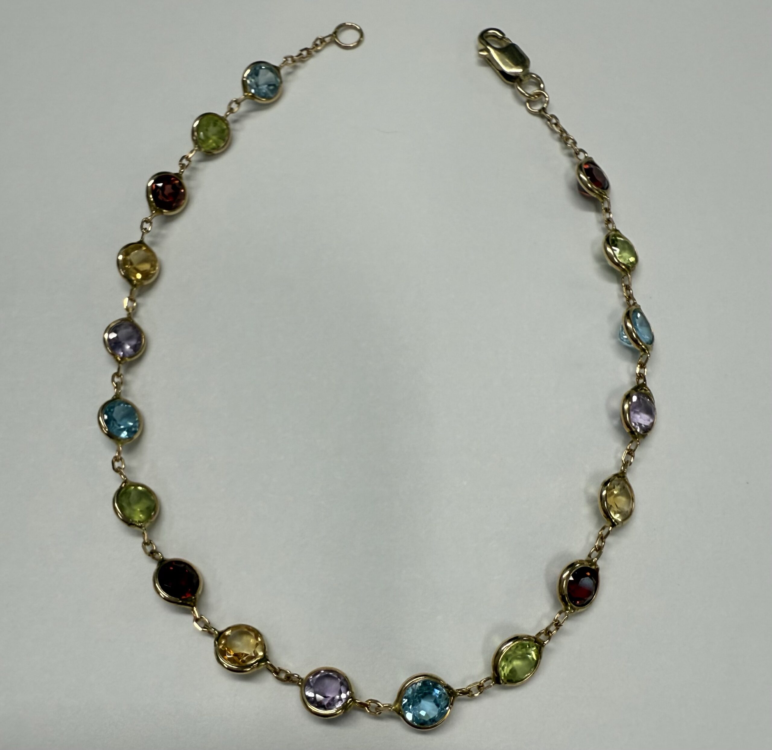 14k Yellow Gold Genuine Multi-Gemstone Bezel Set Bracelet - Image 4