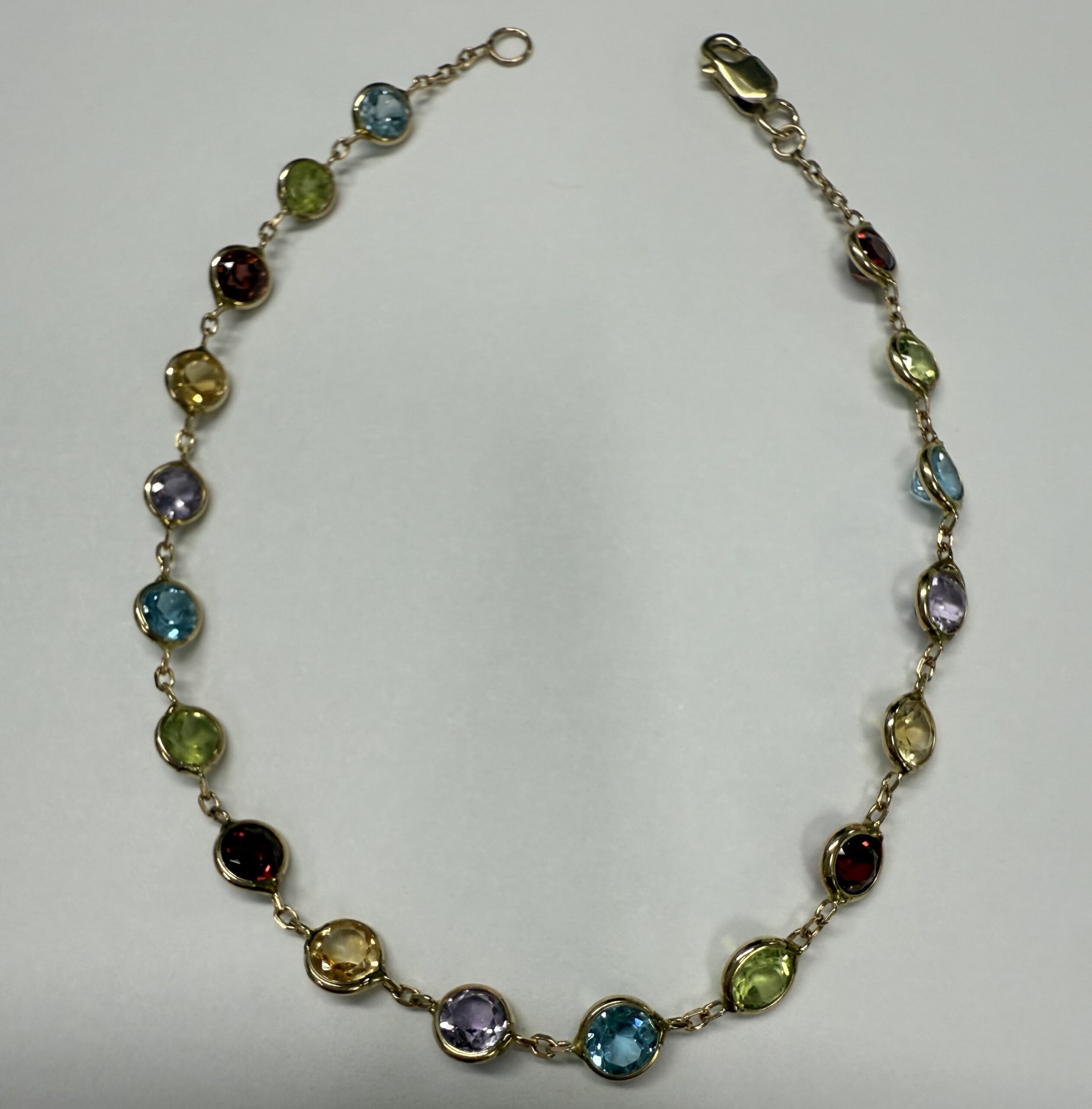 14k Yellow Gold Genuine Multi-Gemstone Bezel Set Bracelet - Image 5