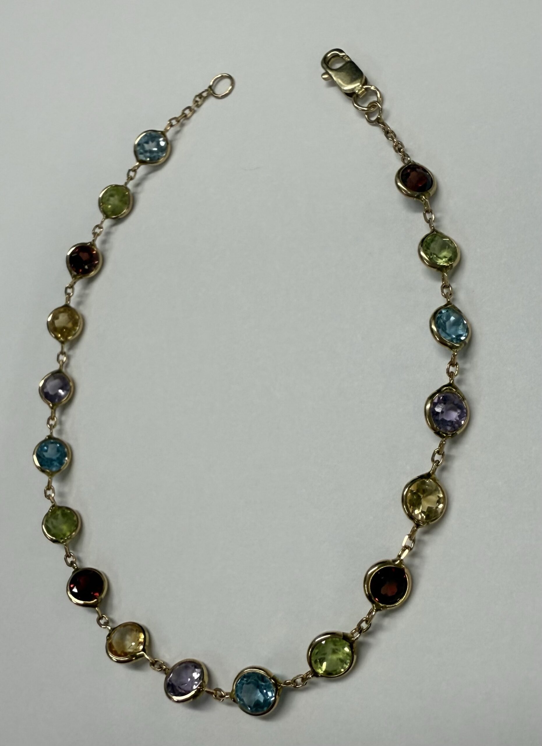 14k Yellow Gold Genuine Multi-Gemstone Bezel Set Bracelet - Image 7