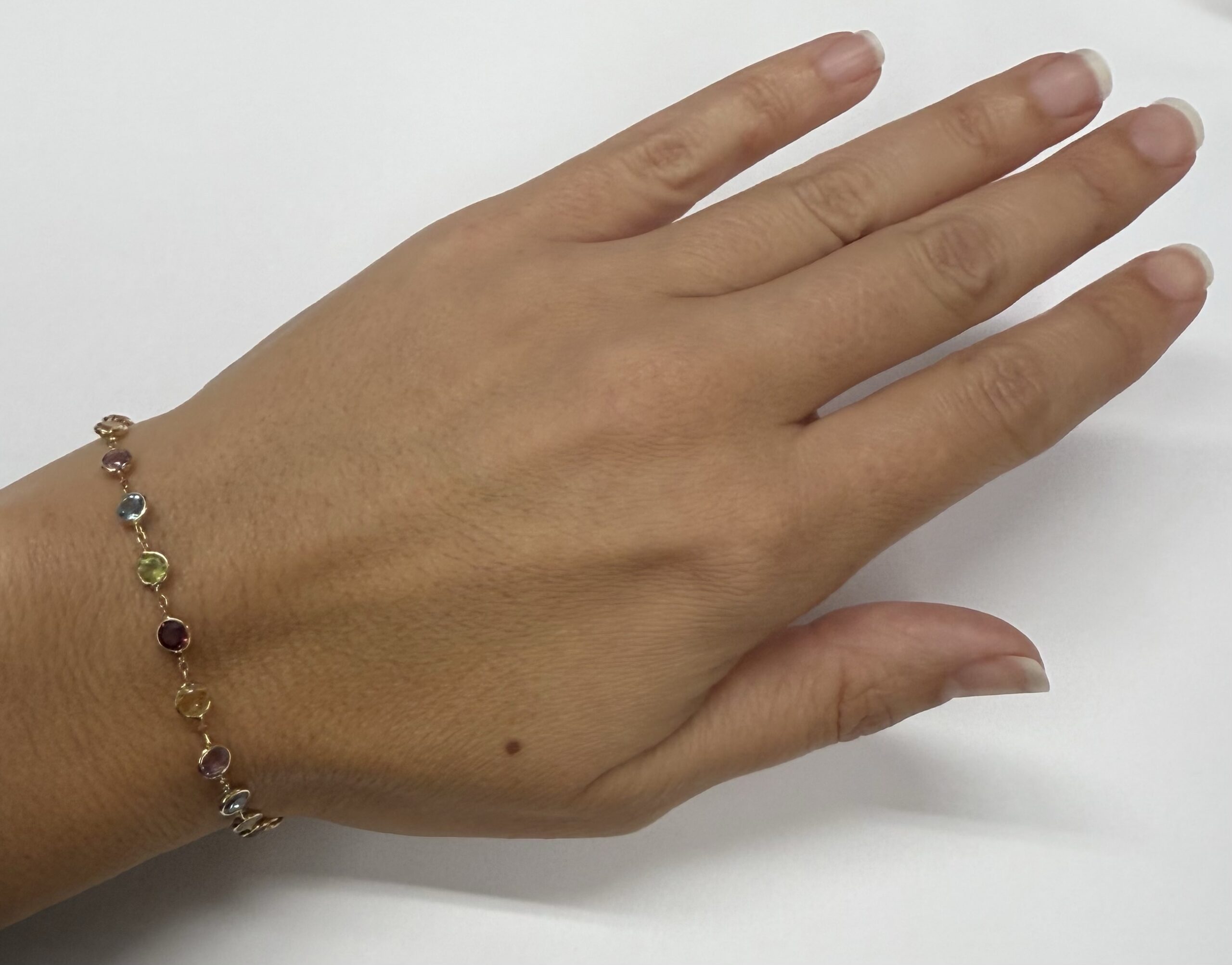 14k Yellow Gold Genuine Multi-Gemstone Bezel Set Bracelet - Image 10