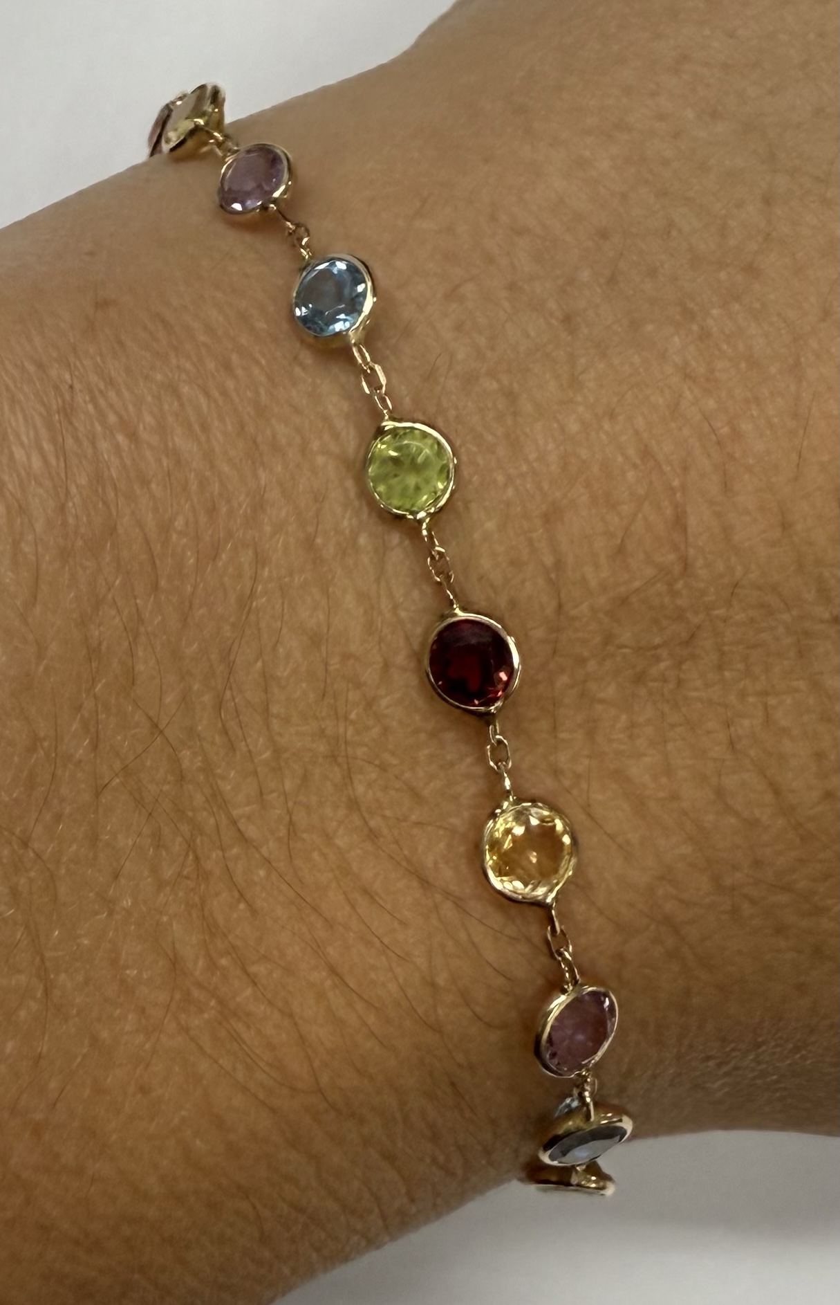 14k Yellow Gold Genuine Multi-Gemstone Bezel Set Bracelet - Image 11