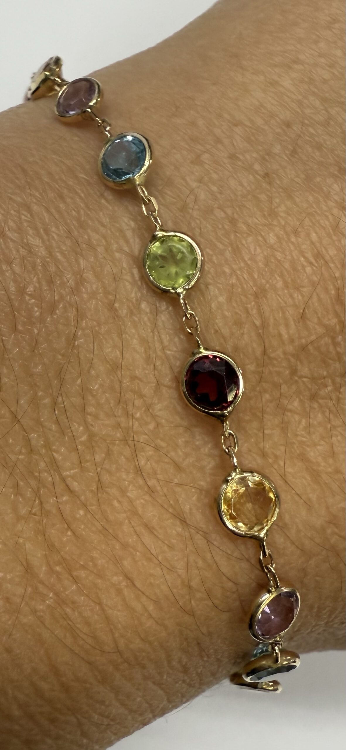 14k Yellow Gold Genuine Multi-Gemstone Bezel Set Bracelet - Image 12