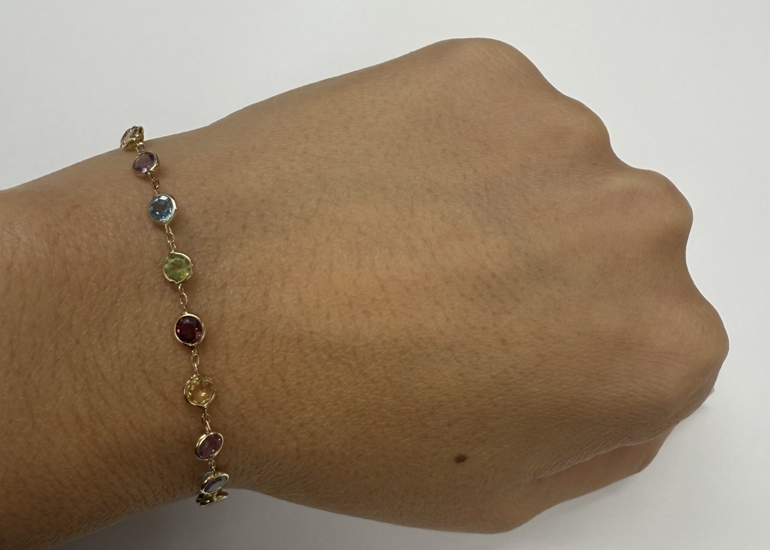 14k Yellow Gold Genuine Multi-Gemstone Bezel Set Bracelet - Image 13