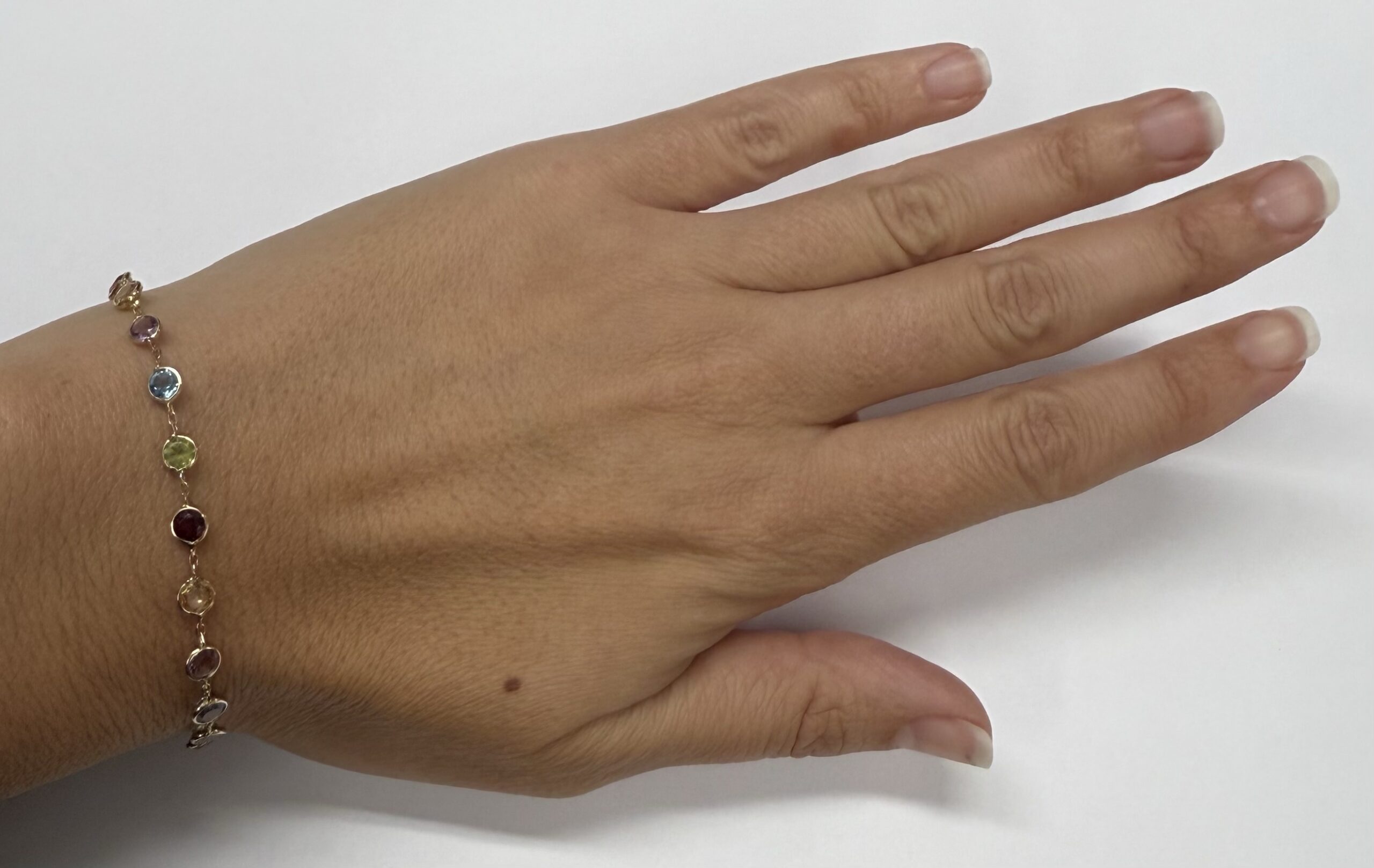 14k Yellow Gold Genuine Multi-Gemstone Bezel Set Bracelet - Image 14