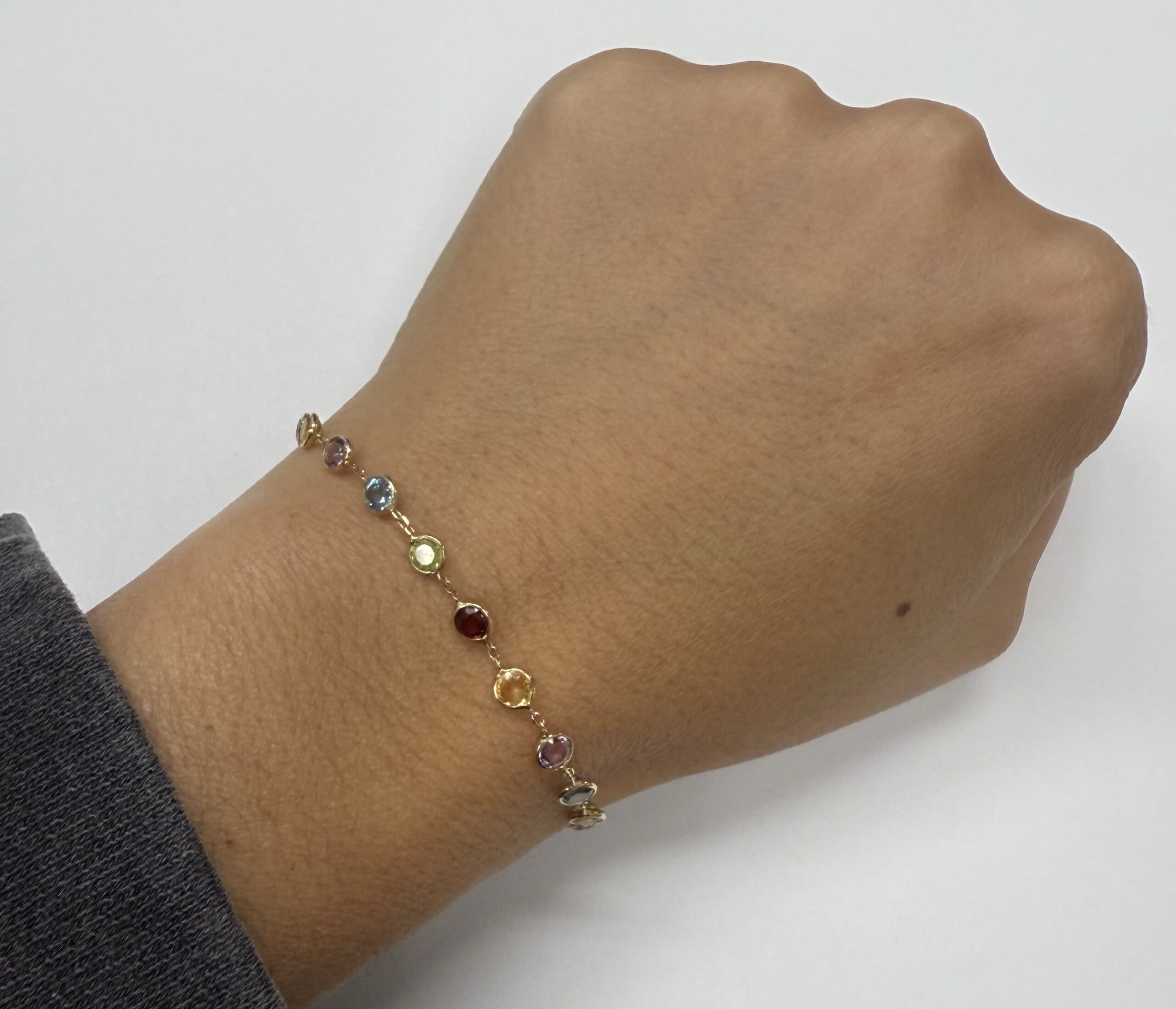 14k Yellow Gold Genuine Multi-Gemstone Bezel Set Bracelet - Image 16