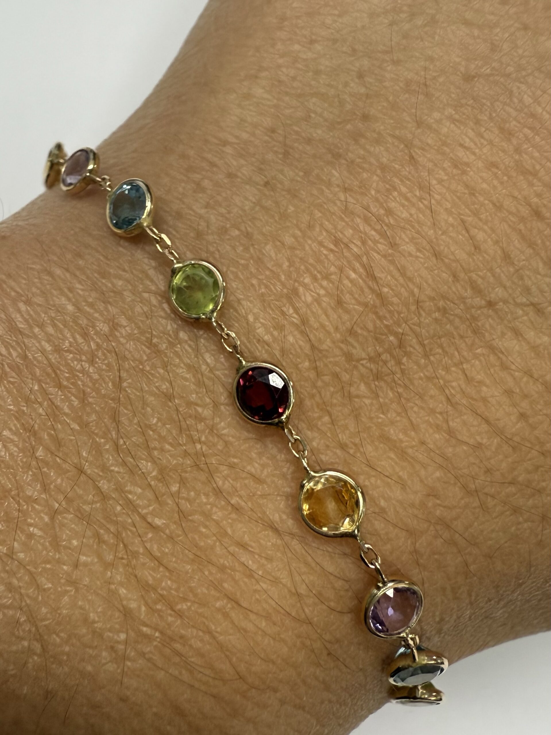 14k Yellow Gold Genuine Multi-Gemstone Bezel Set Bracelet - Image 17