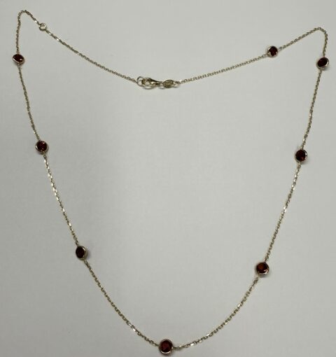 14k Yellow Gold 4 MM Genuine Garnet By The Yard Bezel Necklace