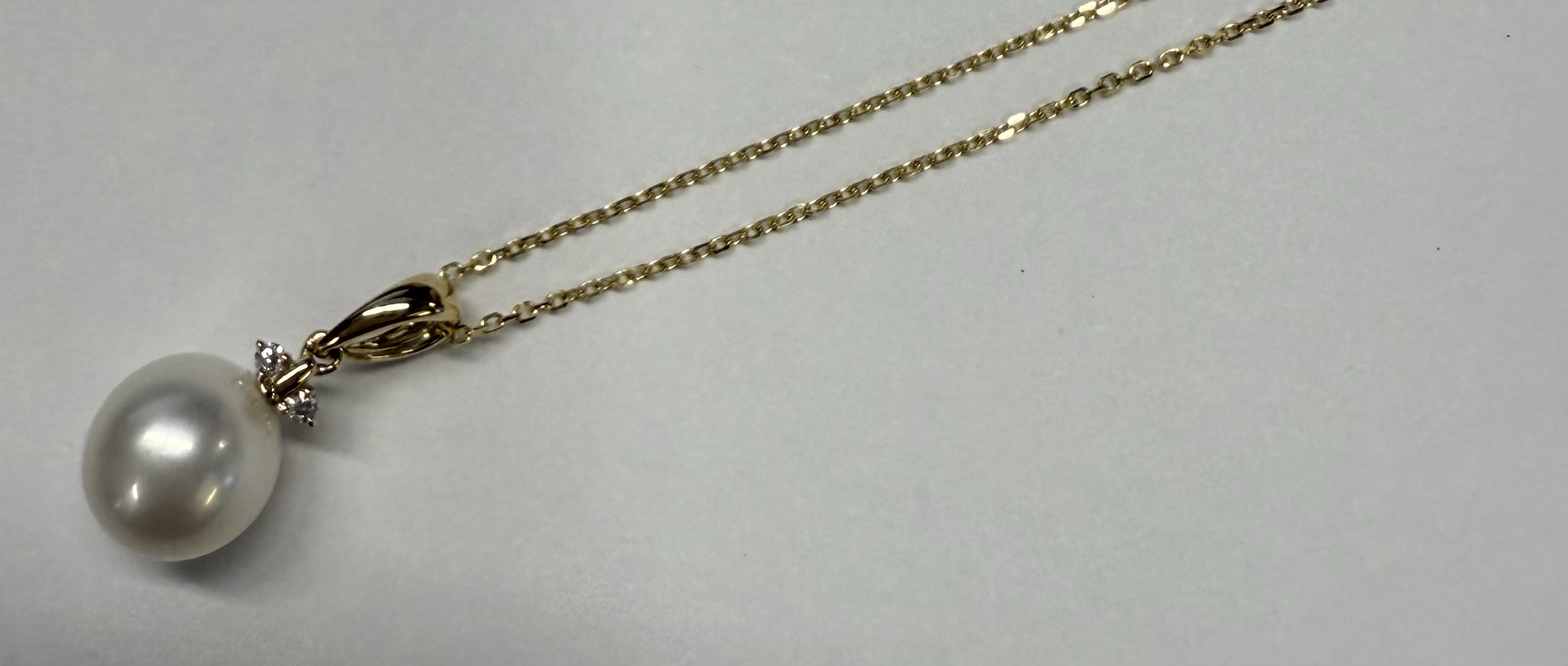 14k Yellow Gold 8.5 MM Pearl & Diamond Pendant - Image 5