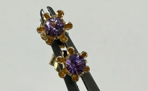 Vintage 14k Yellow Gold 3 MM Amethyst Stud Earrings